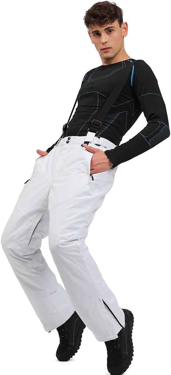 YEEFINE Men's Waterproof Snow Ski Pants Insulated Warm Winter Outdoor Snowboard Bibs with Suspenders