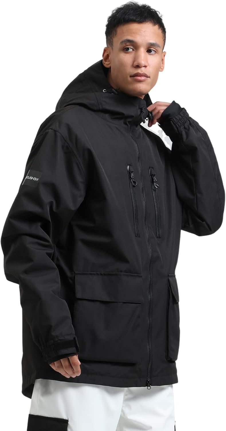 GSOU SNOW Men's Ski Jacket Snowboard Snow Coat Waterproof Windproof Insulated Winter Mountain Outdoor Sports Fixed Hooded