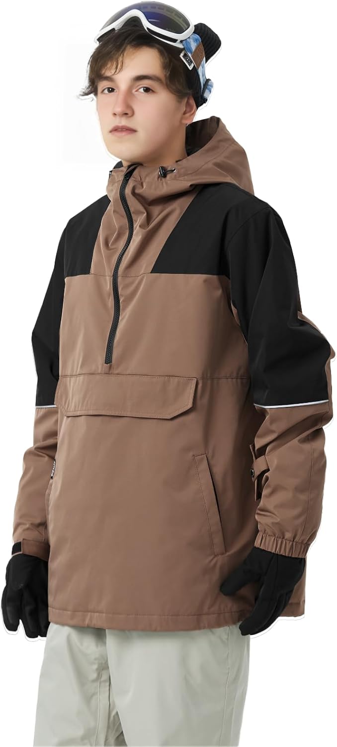 Actleis Mens Pullover Snowboard Jacket Waterproof Hooded Insulated Ski Jacket Warm Winter Snow Coat