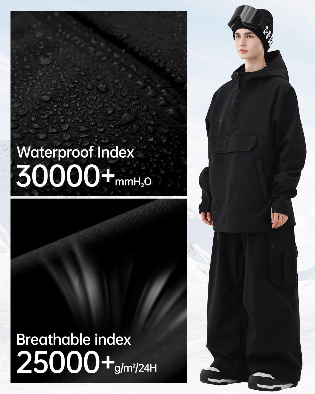 HIGH EXPERIENCE Ski Hoodie Snowboard Pullover Jacket Snow Anarok Baggy Waterproof Windproof Insulated for Women Men - Image 3