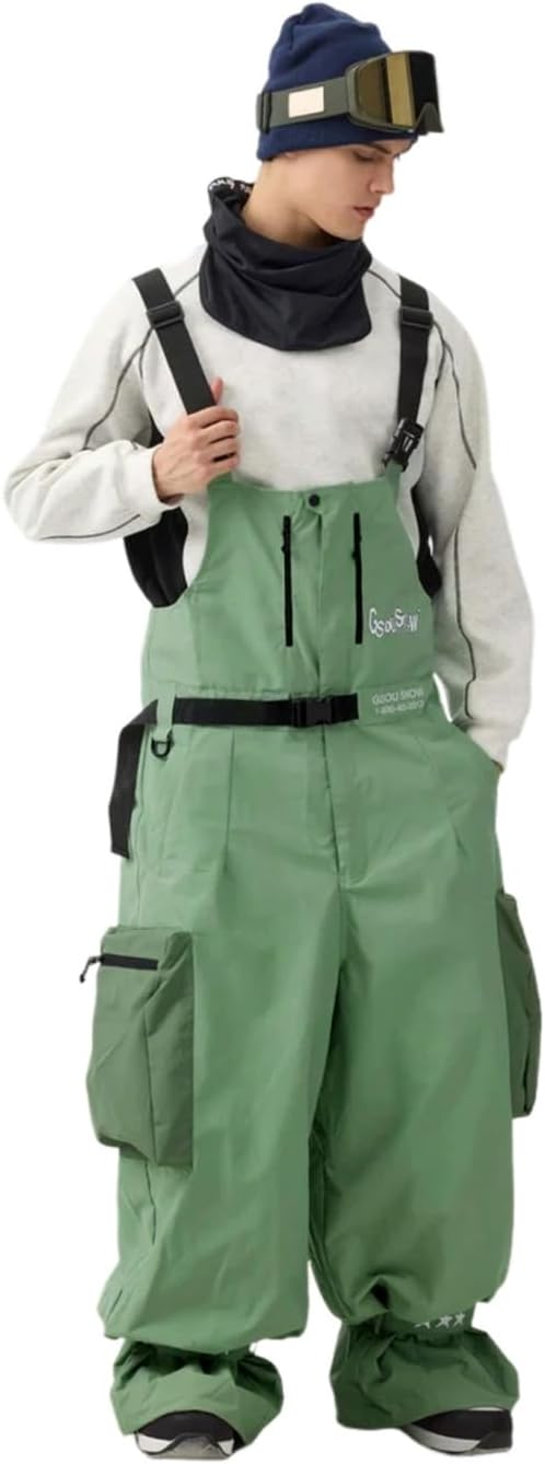 GSOU SNOW Baggy Snowboard Bibs Women Men Ski Pants Loose Fit Overalls Insulated Winter Outdoor Sports Wear