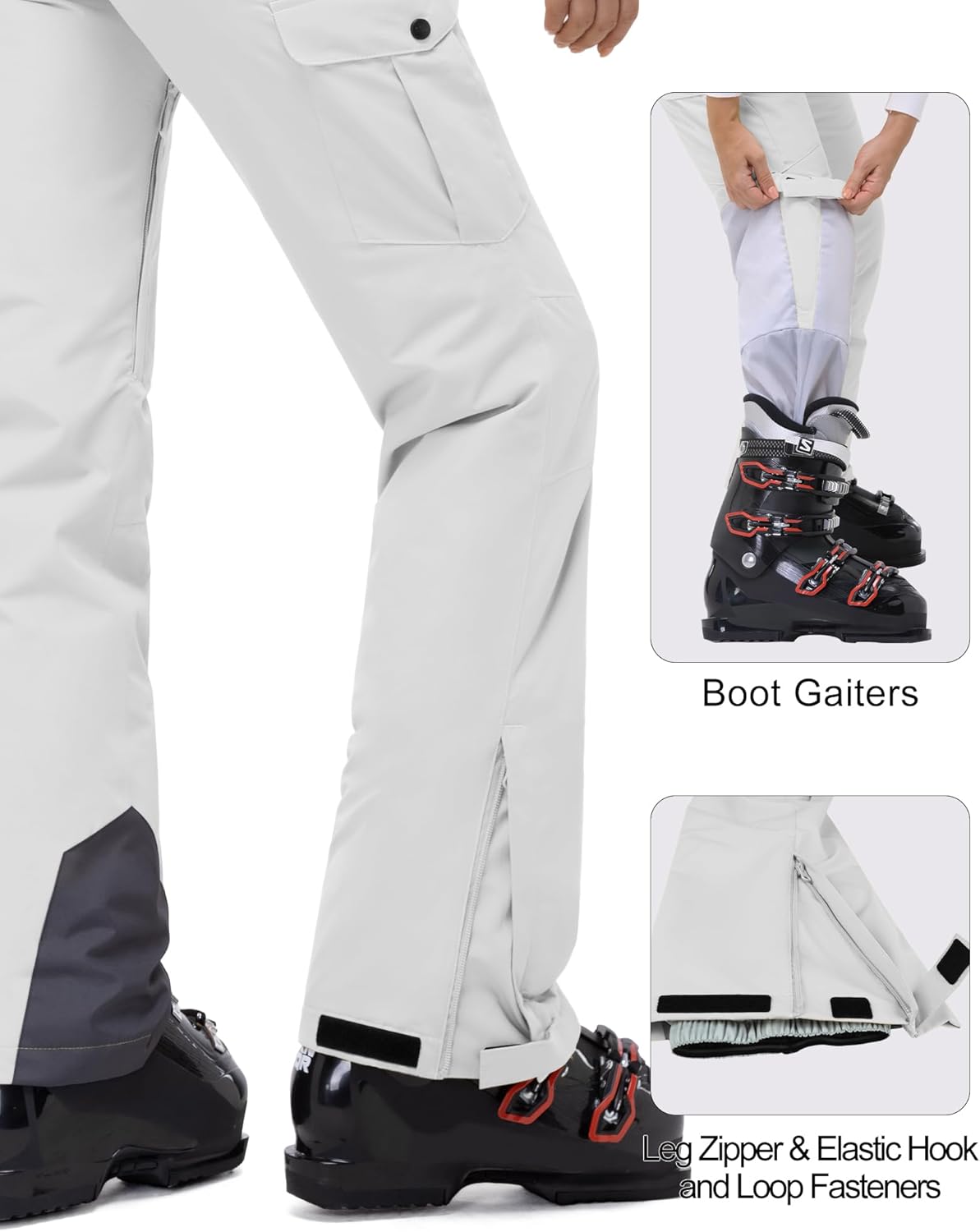 33,000ft Women’s Insulated Snow Pants, Waterproof Snowboard Ski Pants with Boot Gaiters