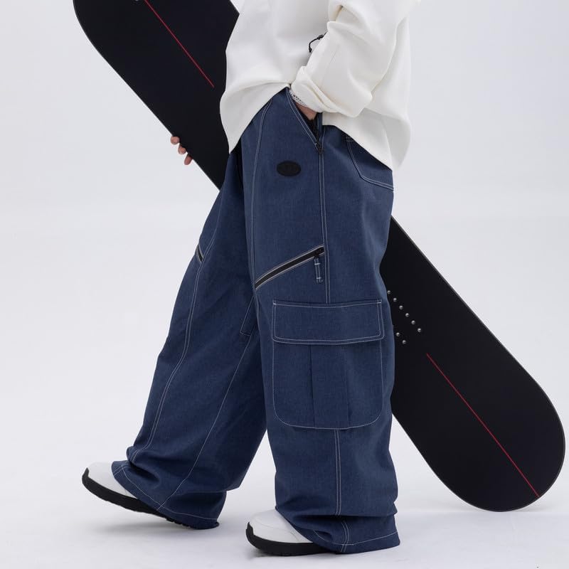 Womens Mens Baggy Waterproof Streetwear Jeans Snowboard Ski Loose Fit Snow Pants
