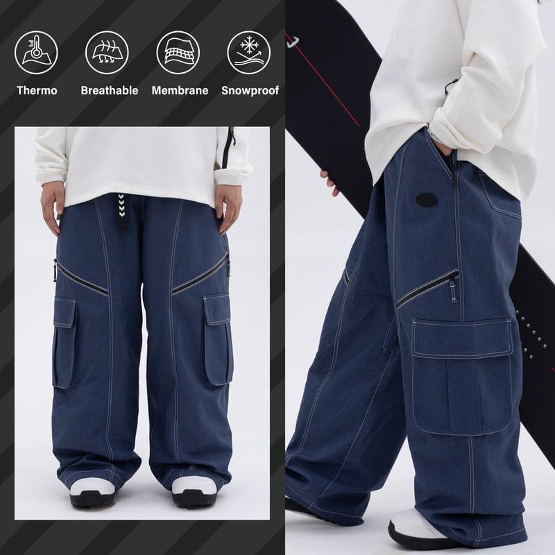 Womens Mens Baggy Waterproof Streetwear Jeans Snowboard Ski Loose Fit Snow Pants - Image 2