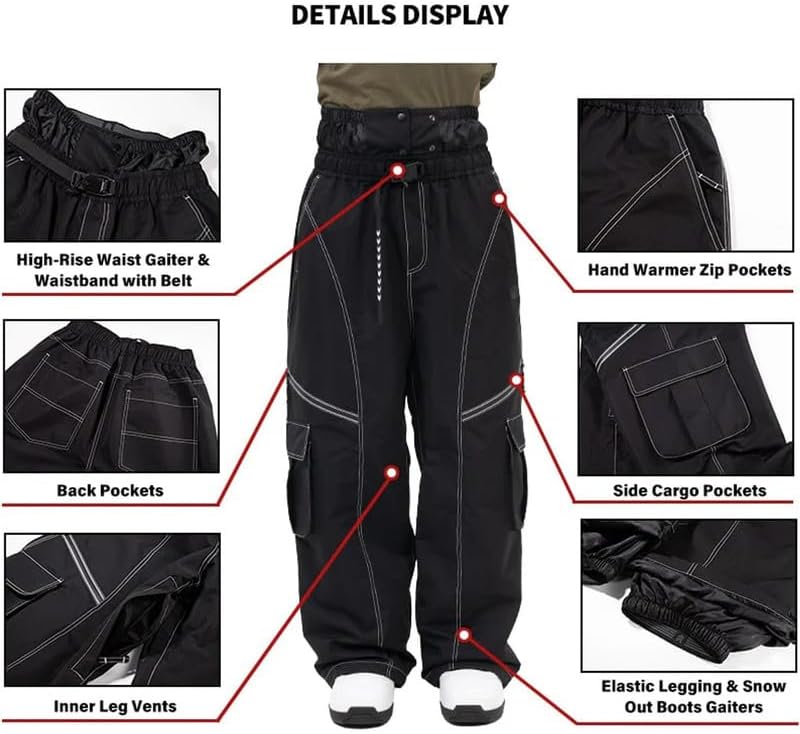 Womens Mens Baggy Waterproof Streetwear Jeans Snowboard Ski Loose Fit Snow Pants - Image 3