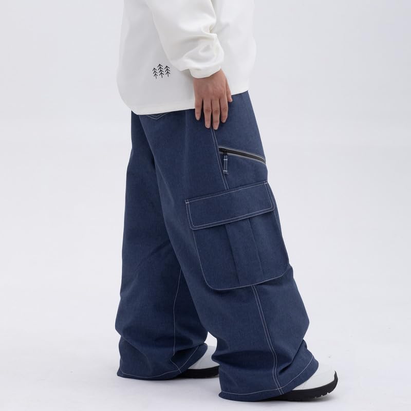 Womens Mens Baggy Waterproof Streetwear Jeans Snowboard Ski Loose Fit Snow Pants - Image 5