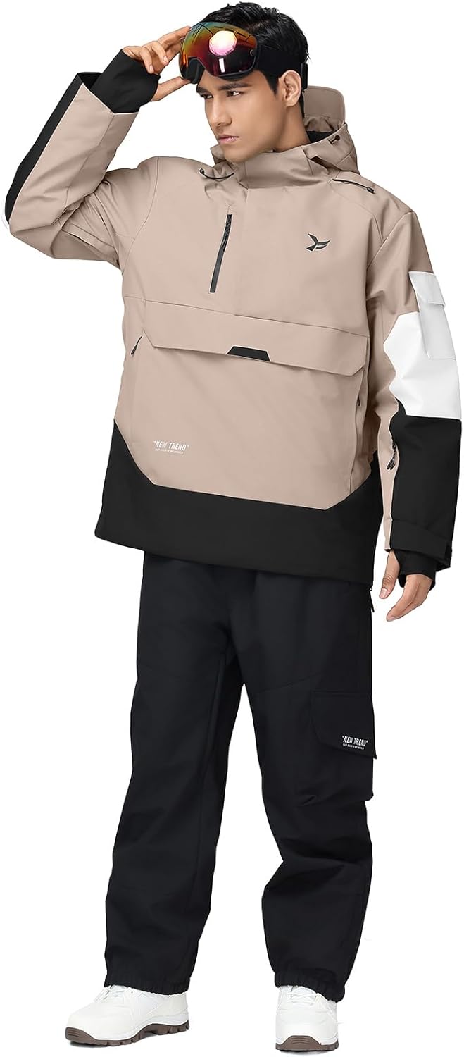 YEEFINE Men's Ski Jacket Snowboard Snow Coat Waterproof Insulated Winter Warm Loose Fit Pullover Hoodie - Image 6