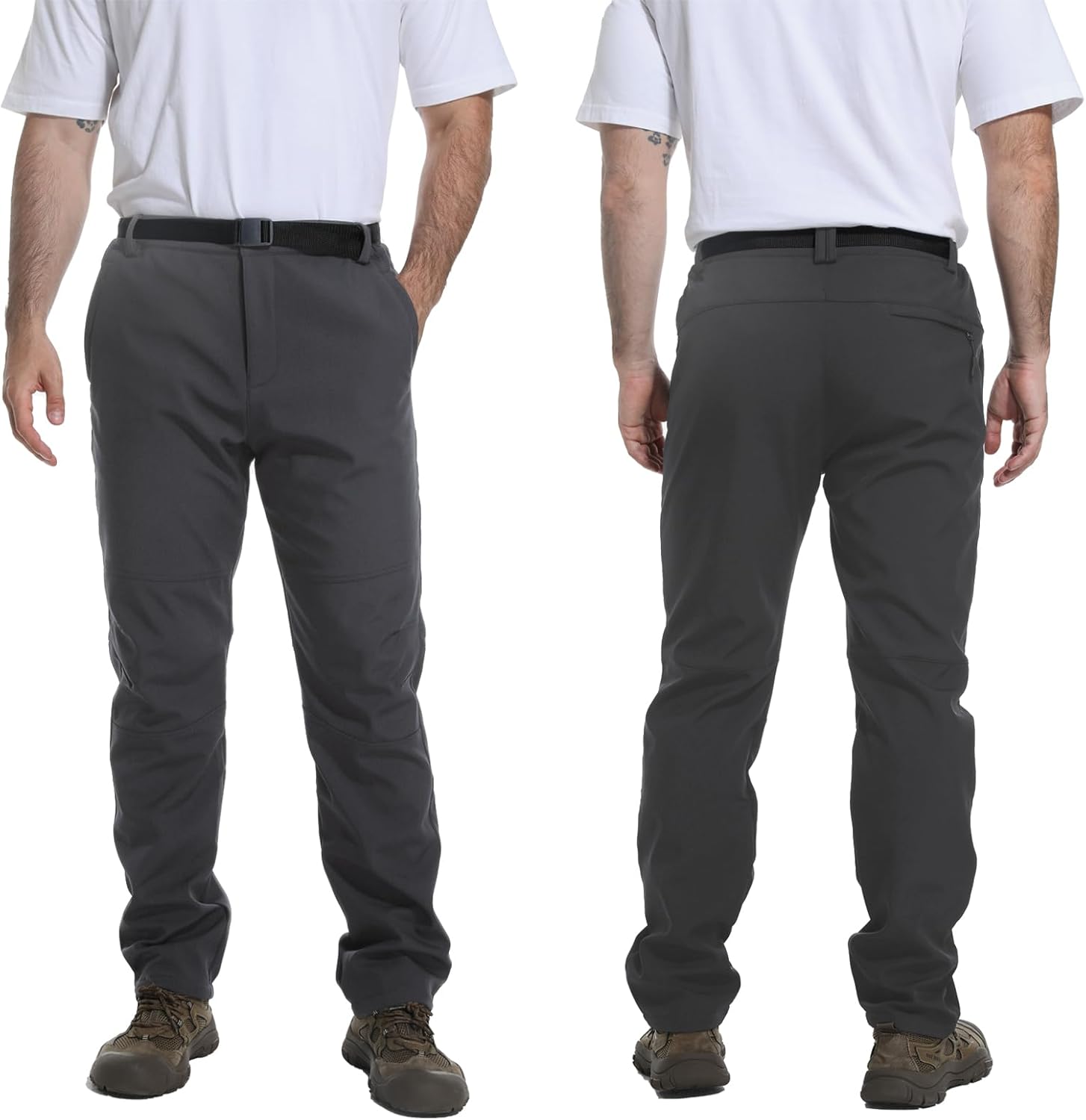 HYCOPROT Men’s Snow Ski Pants Waterproof Softshell Outdoor Fleece Lined Snowboard Hiking Pants with Belt