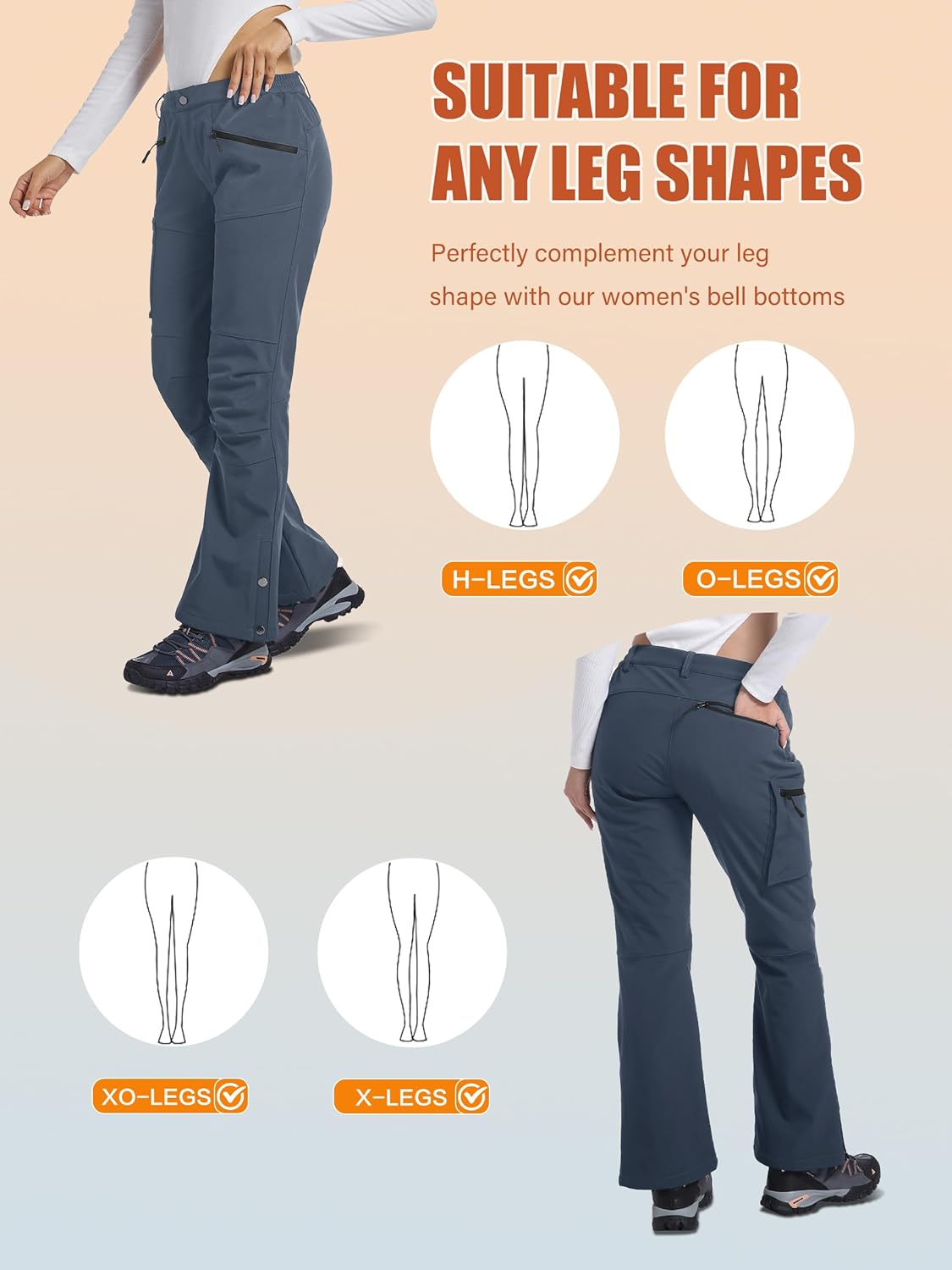 BALWUKO Women’s Snow Ski Hiking Pants Waterproof Fleece Lined Softshell Insulated Winter Snowboarding Outdoor Flare Pants