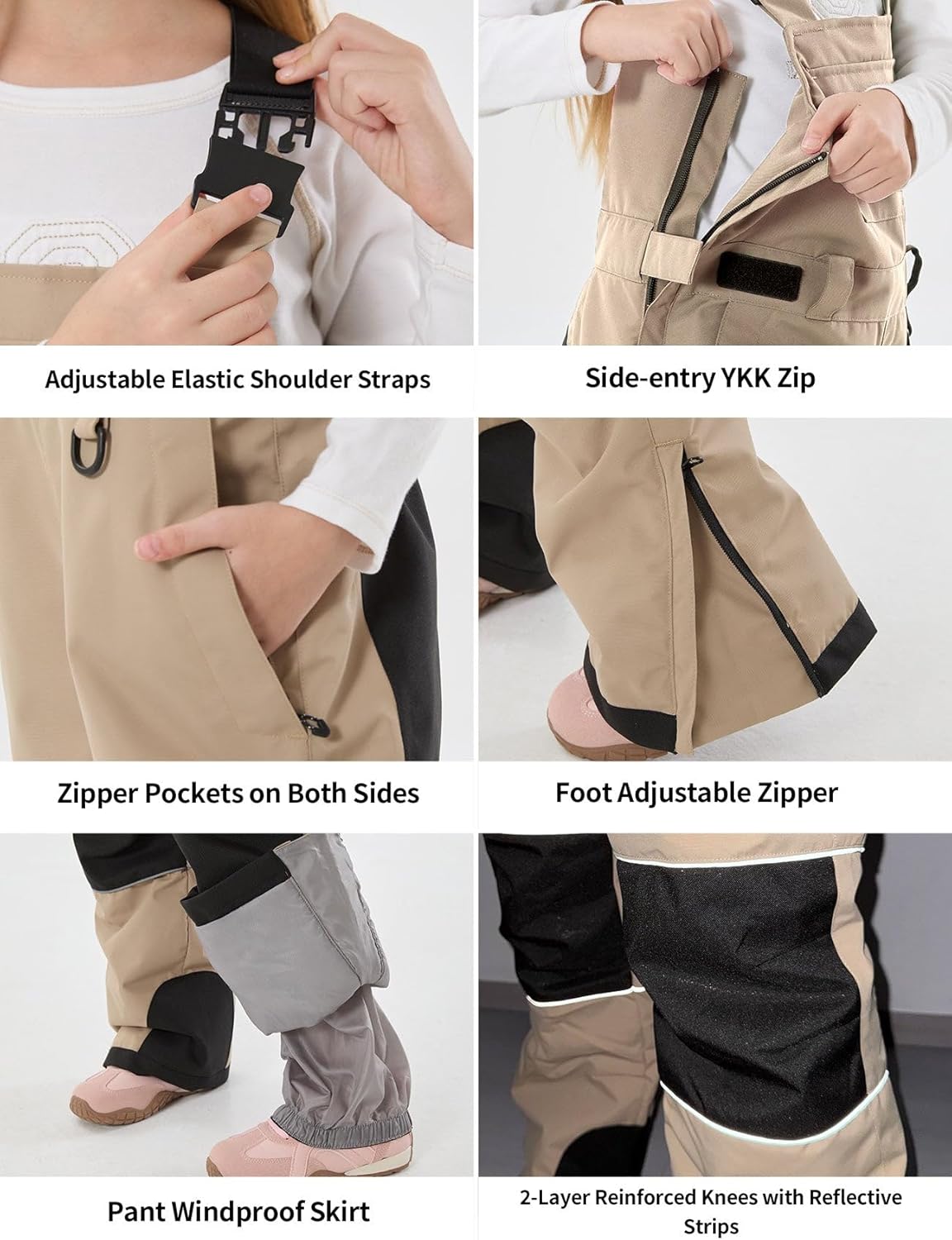 GSOU SNOW Kids Snow Bibs Boys Girls Ski Bib Snowboard Pants Insulated Waterproof Winter Overalls(3-16Years) - Image 4