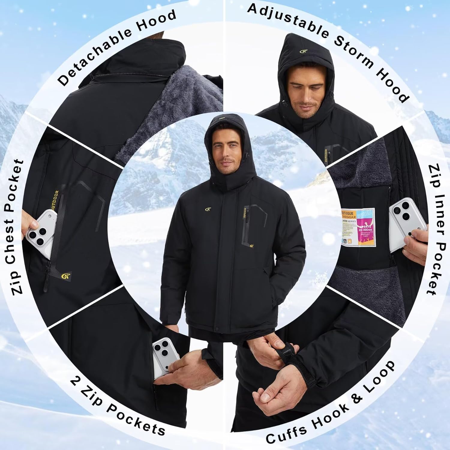 QPNGRP Mens Waterproof Ski Snowboard Jacket Winter Windproof Snow Coat - Image 3