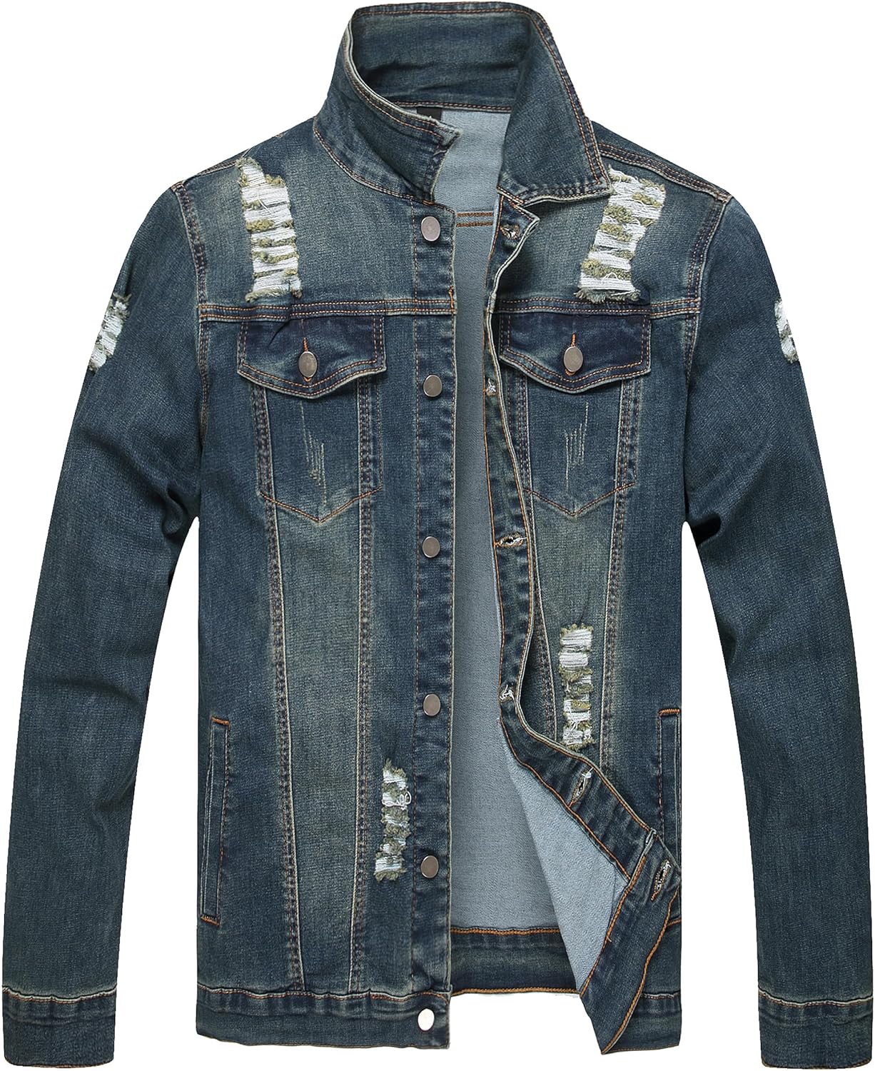 QIMYUM Jean Jacket For Men, Distressed Slim Denim Jacket