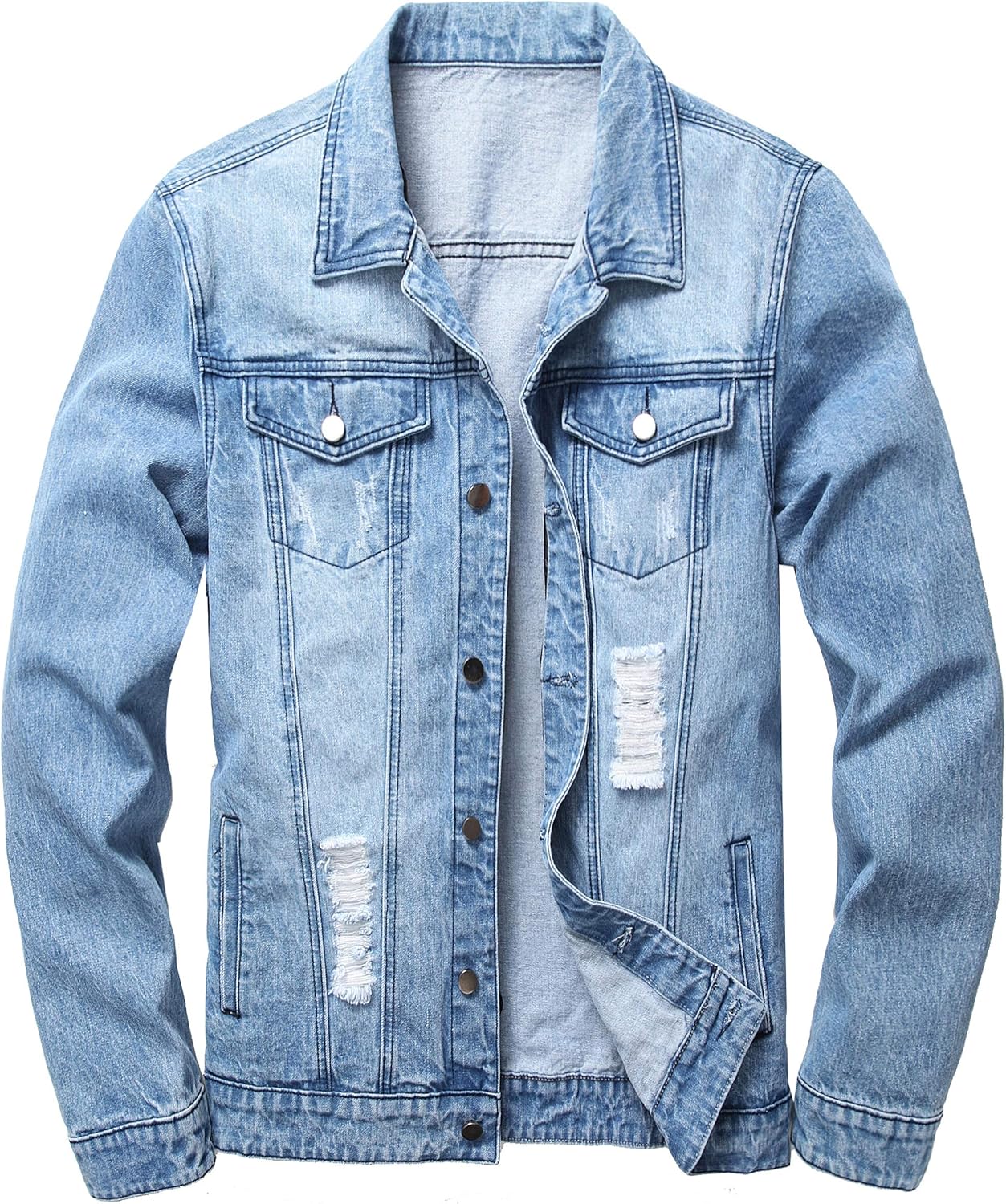 QIMYUM Jean Jacket For Men, Distressed Slim Denim Jacket
