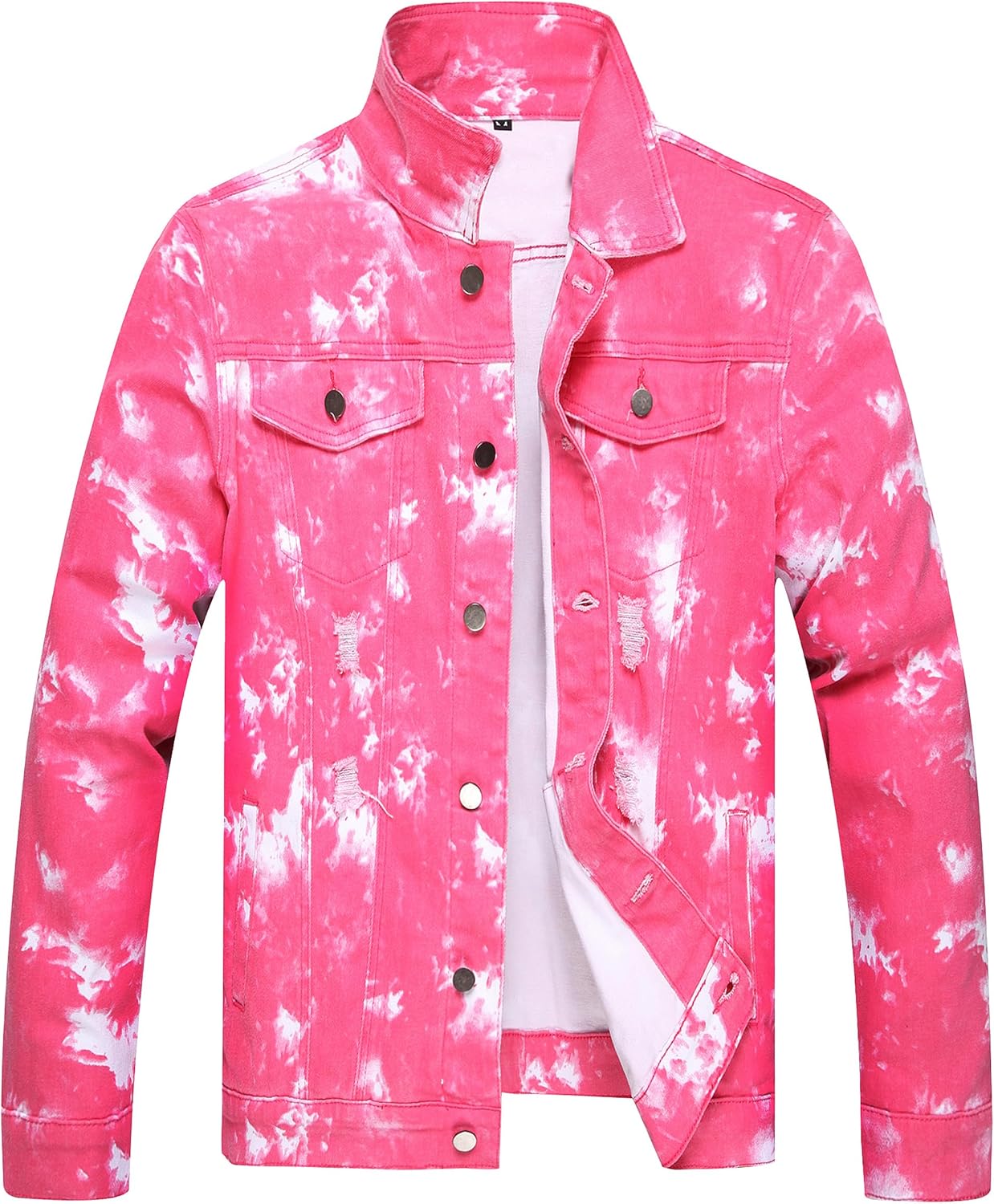 RANMCC Jean Jacket for Men Slim Fit Ripped Denim Jacket Coat