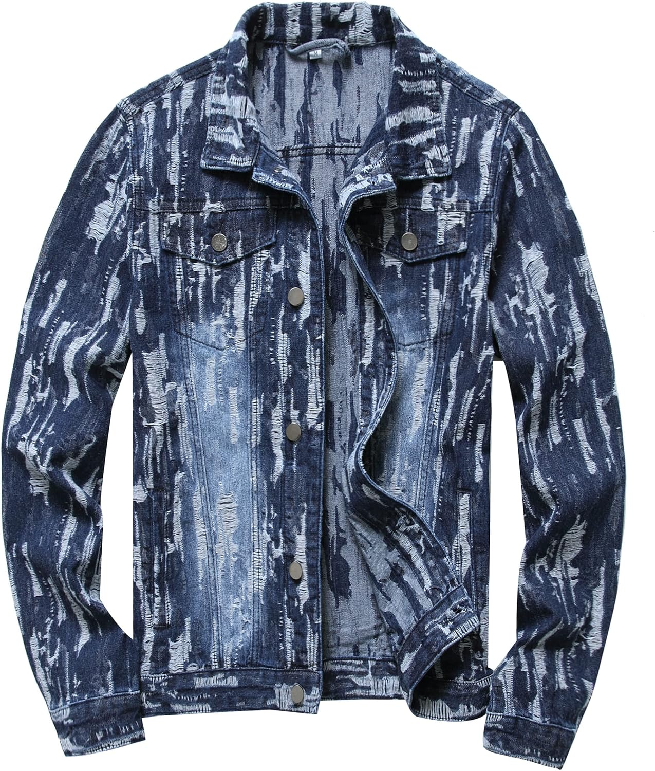 RANMCC Jean Jacket for Men Slim Fit Ripped Denim Jacket Coat
