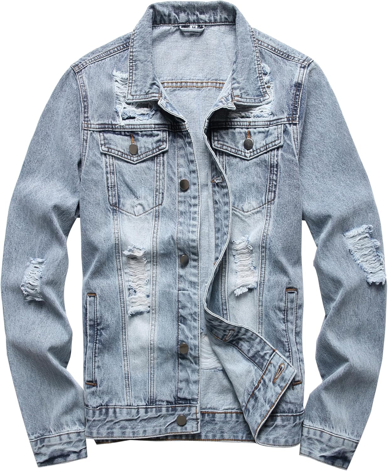 RANMCC Jean Jacket for Men Slim Fit Ripped Denim Jacket Coat