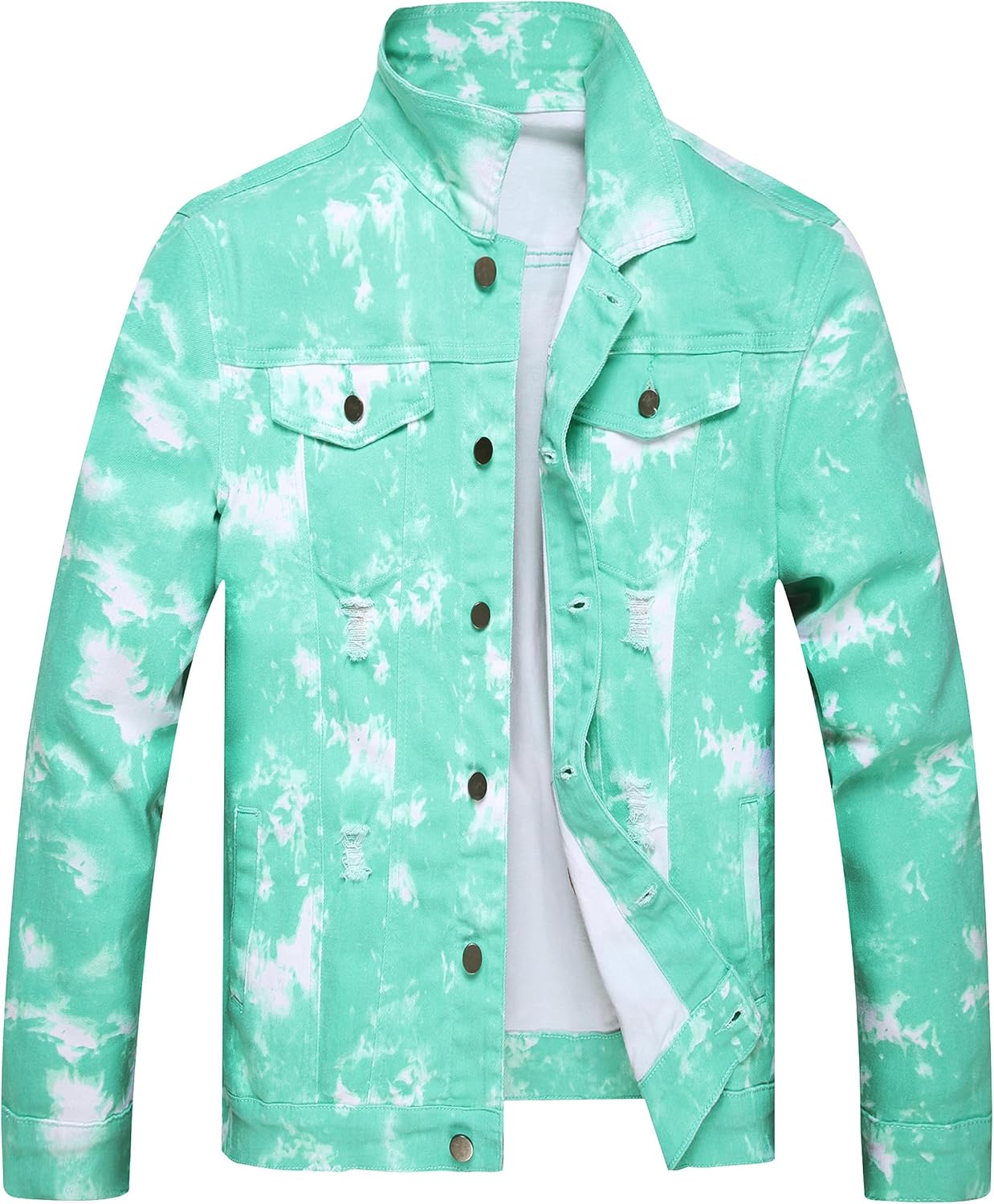 RANMCC Jean Jacket for Men Slim Fit Ripped Denim Jacket Coat