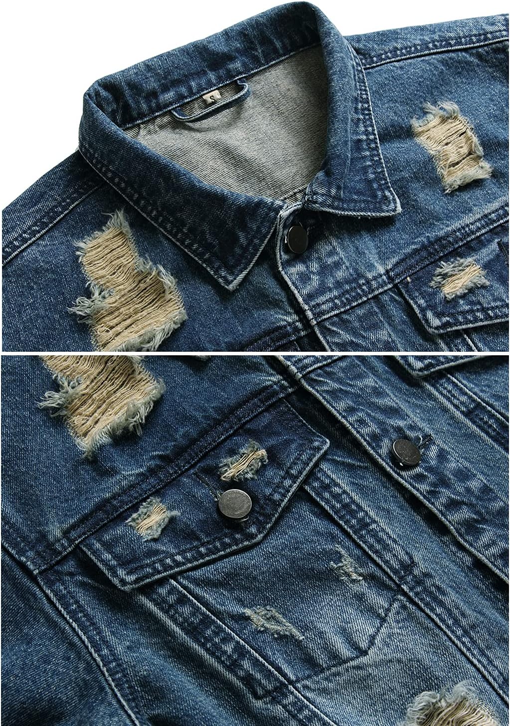 RANMCC Jean Jacket for Men Slim Fit Ripped Denim Jacket Coat