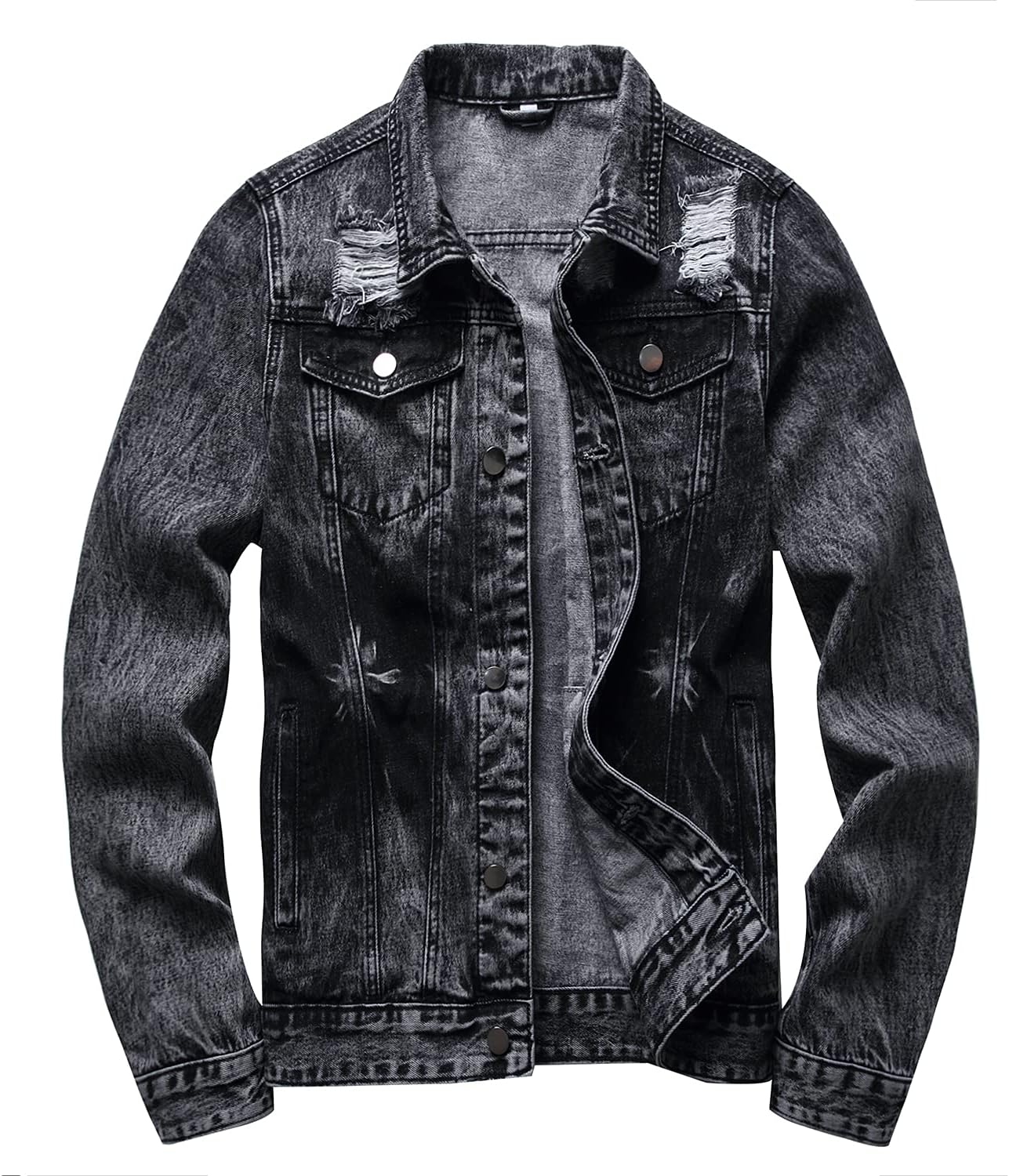 RANMCC Jean Jacket for Men Slim Fit Ripped Denim Jacket Coat