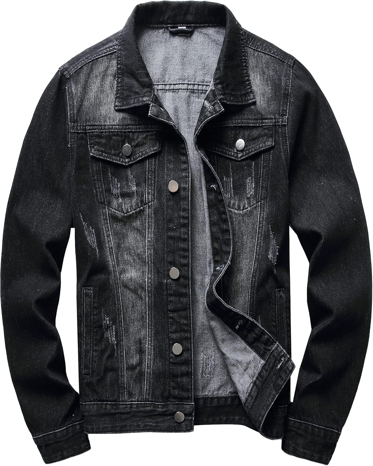 RANMCC Jean Jacket for Men Slim Fit Ripped Denim Jacket Coat