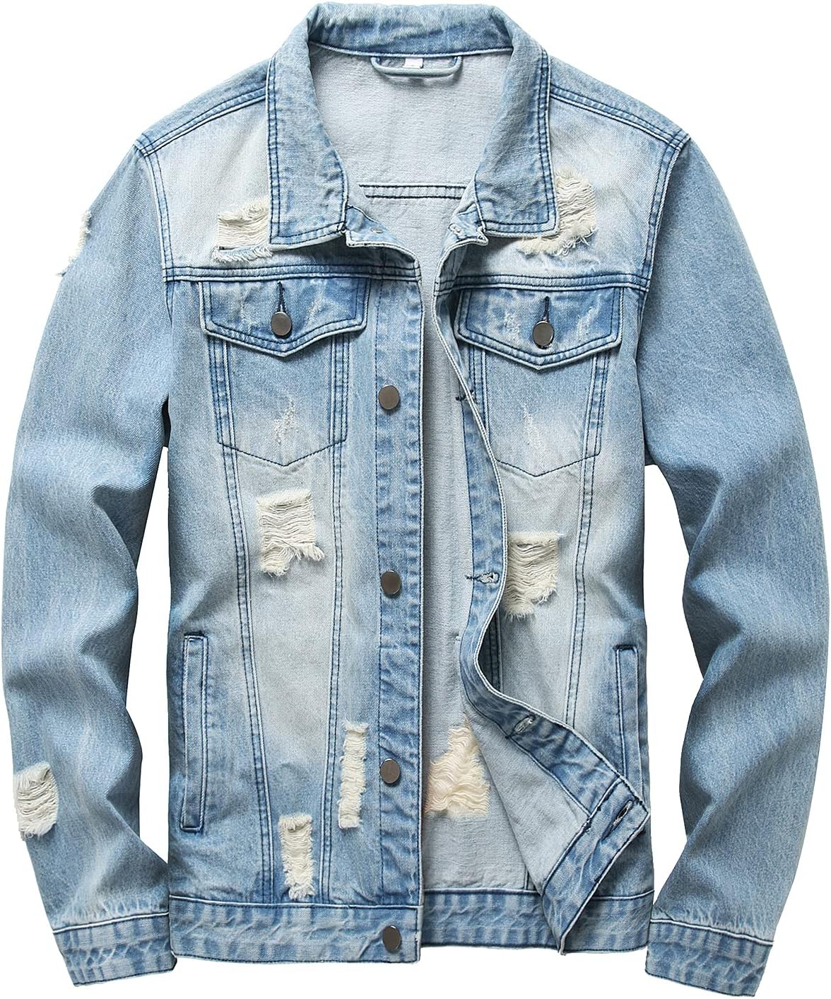 RANMCC Jean Jacket for Men Slim Fit Ripped Denim Jacket Coat