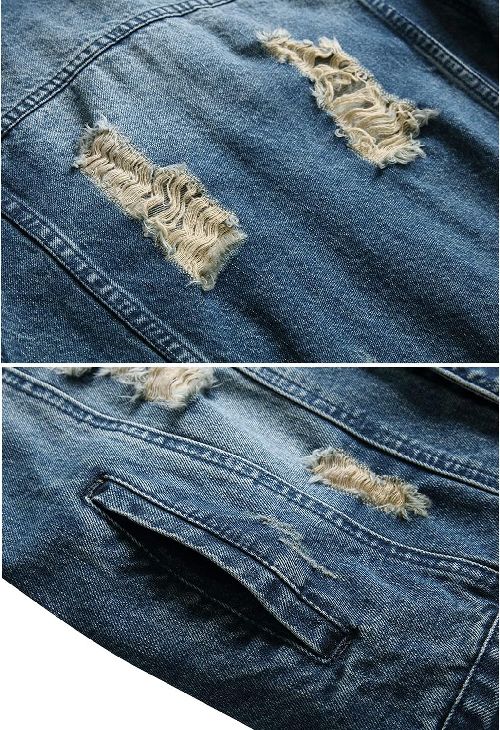 RANMCC Jean Jacket for Men Slim Fit Ripped Denim Jacket Coat