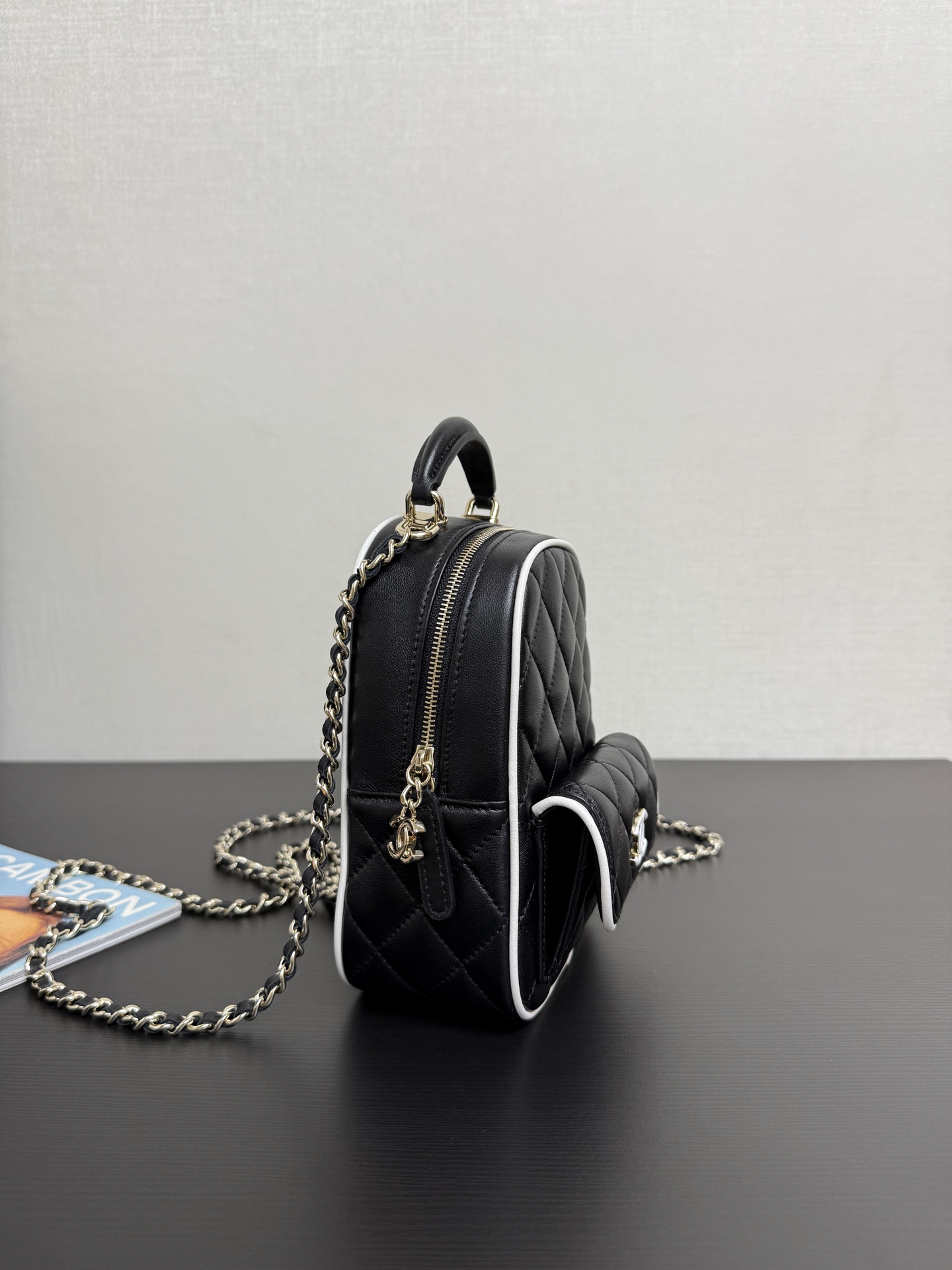 Rare New CHANEL MINI BACKPACK BAG Crossbody BLACK WHITE TRIM 25P