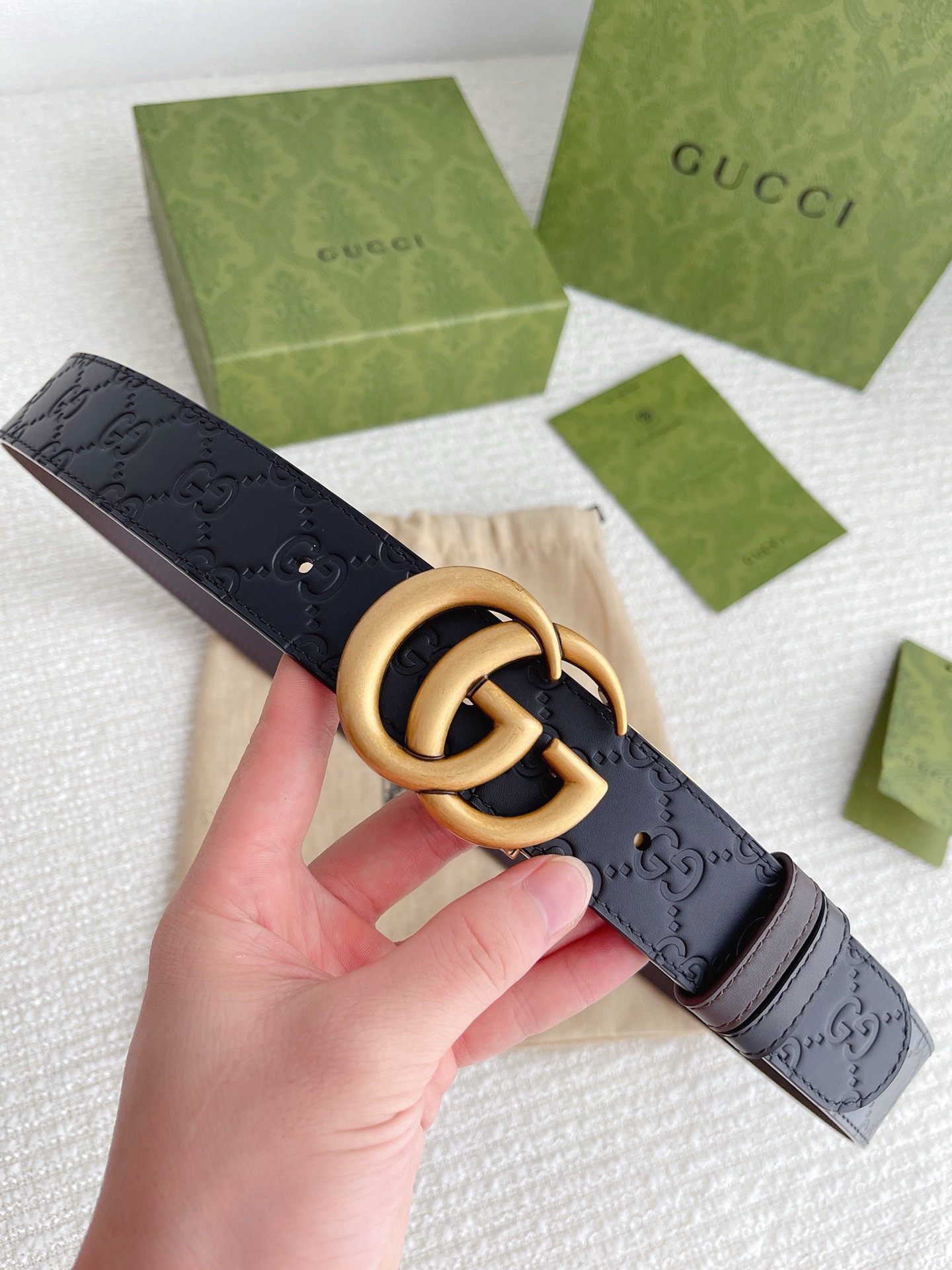 Reversible Black/Brown Leather Marmont Gucci Belt Gold GG 110cm 38/40