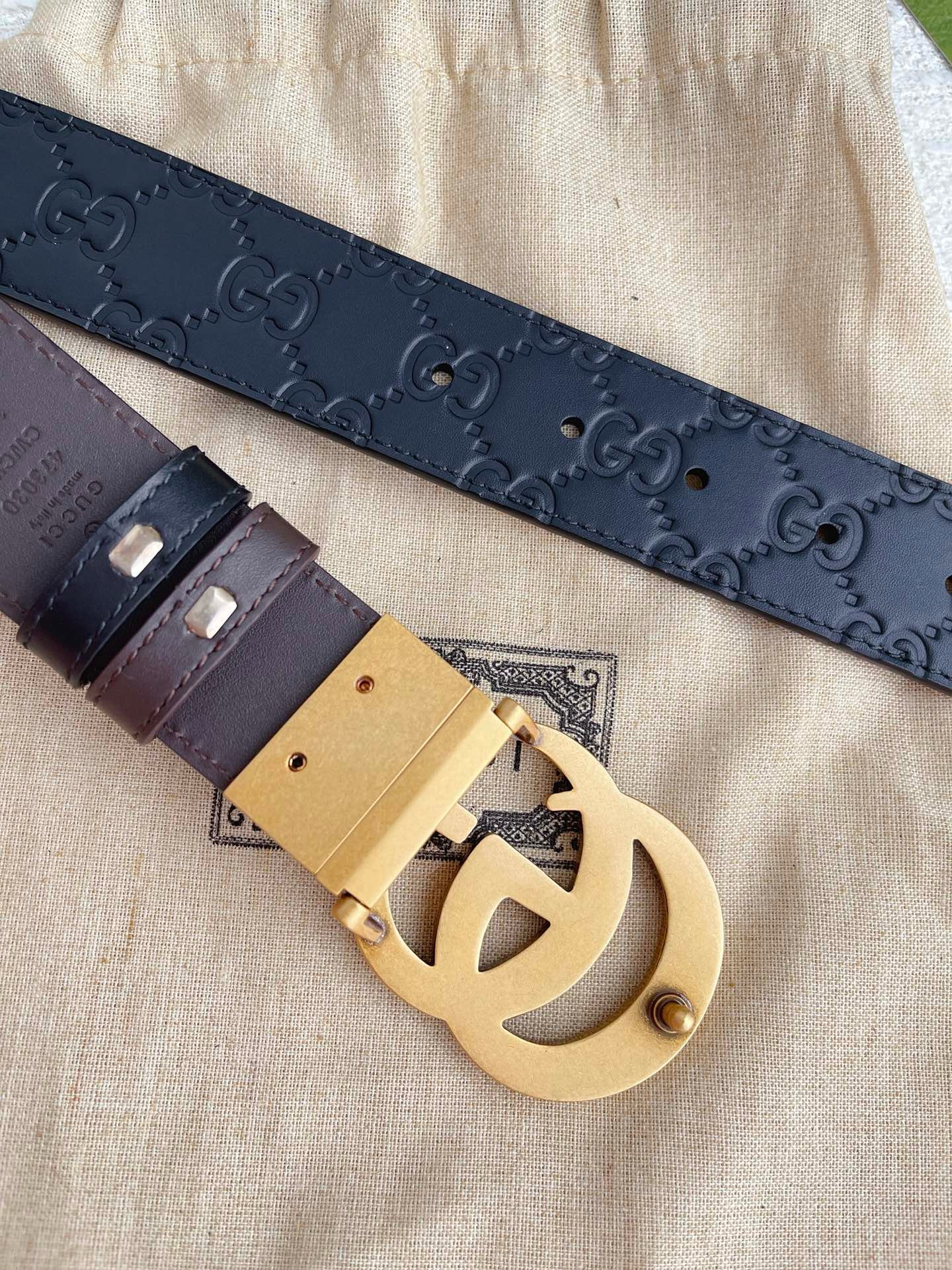 Reversible Black/Brown Leather Marmont Gucci Belt Gold GG 110cm 38/40