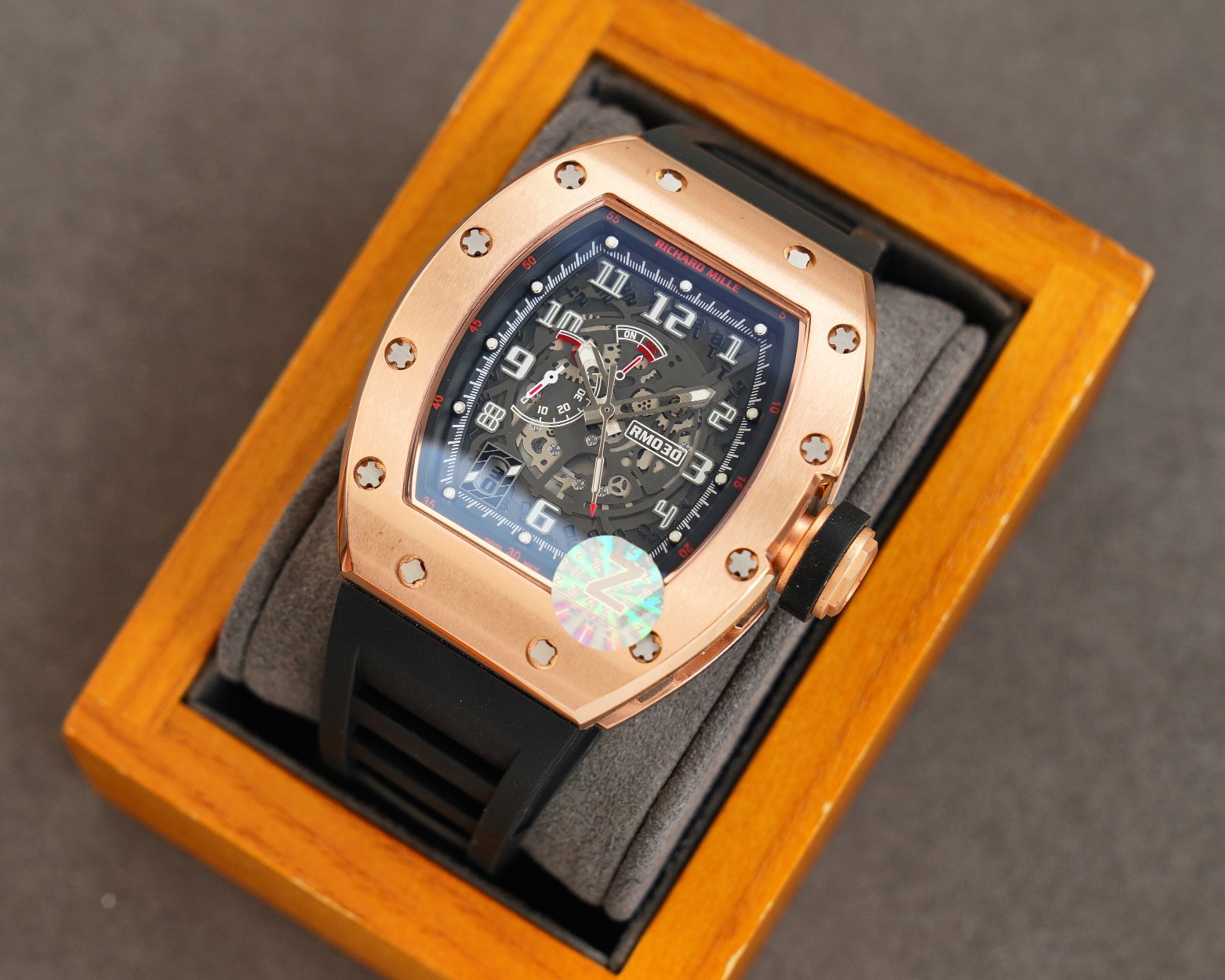 Richard Mille Rose Gold - Black Rubber Strap Watch - Image 9