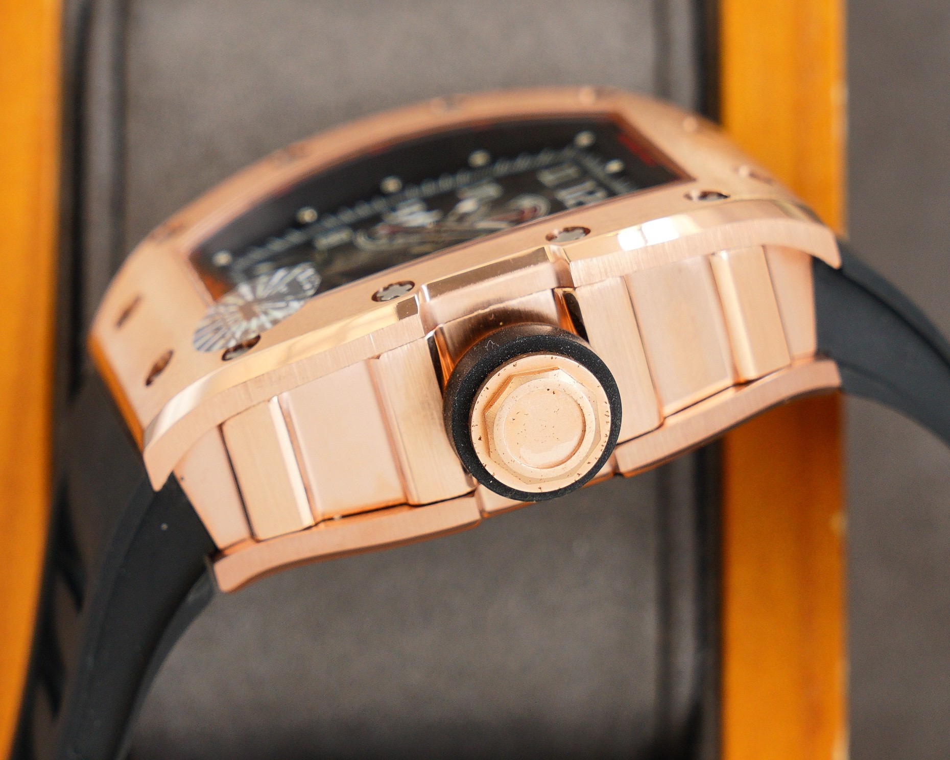Richard Mille Rose Gold - Black Rubber Strap Watch - Image 5