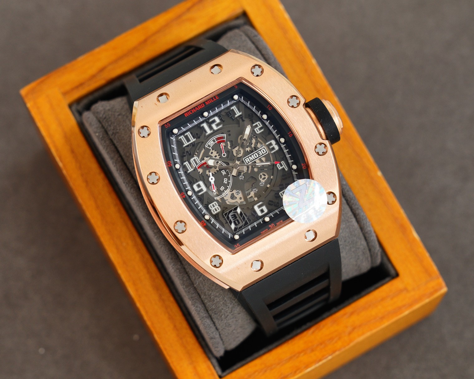 Richard Mille Rose Gold - Black Rubber Strap Watch - Image 8