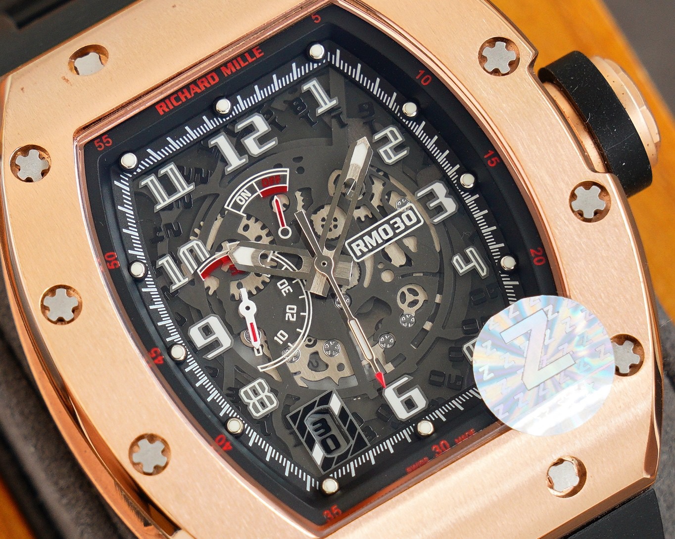 Richard Mille Rose Gold - Black Rubber Strap Watch - Image 6