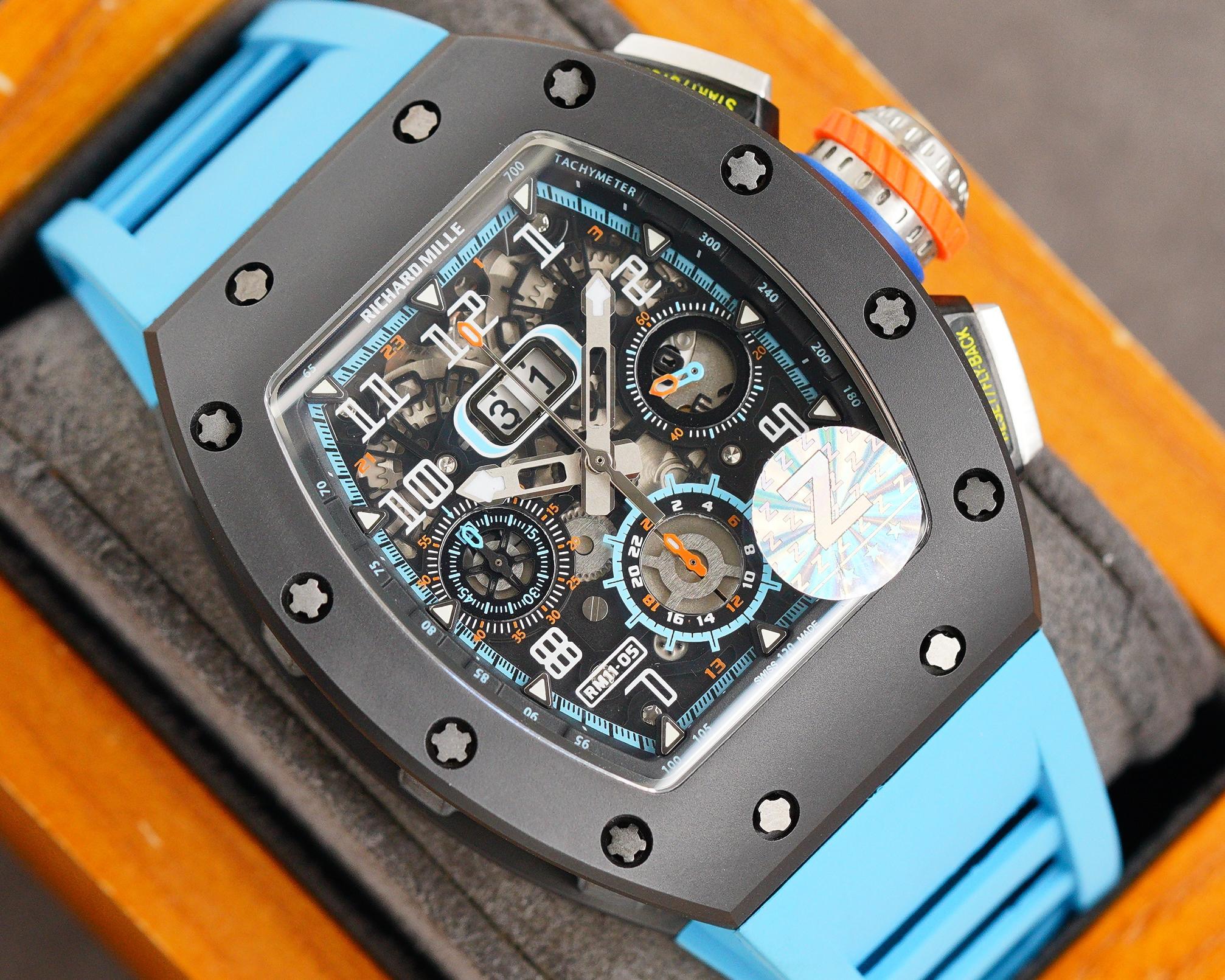 Richard Mille RM11-05 - Grey Case, Blue Rubber Strap - Image 2