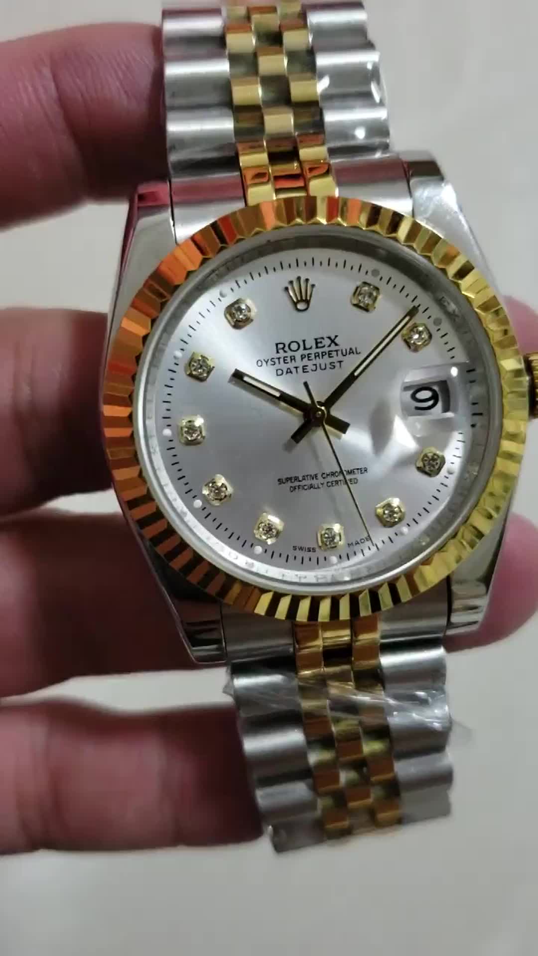 Rolex Datejust 41mm Steel and Rose Gold White Mother-of-Pearl with Diamonds silver white dial 126331