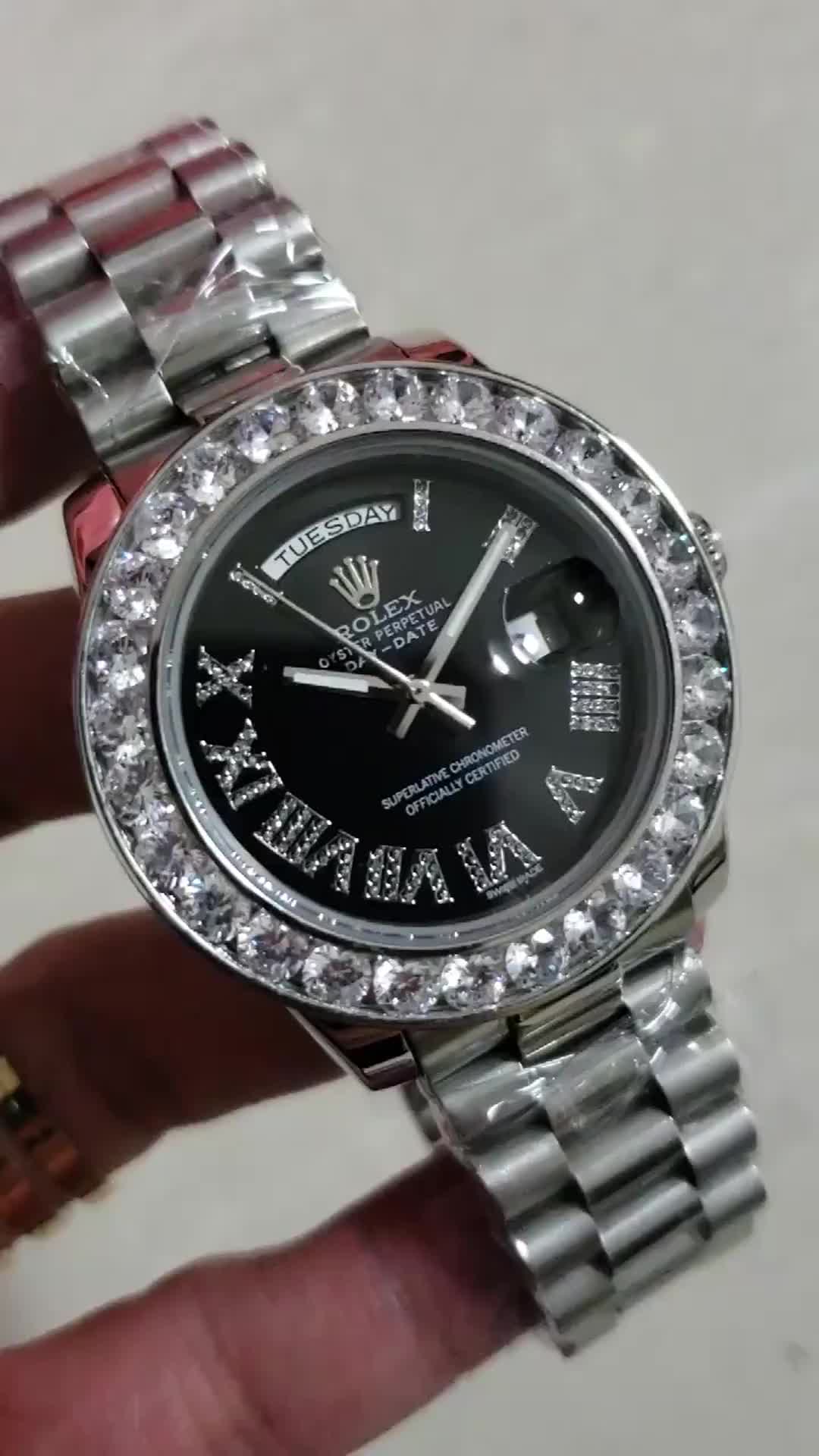 Rolex Day-Date 36mm 1803 Black silver white strap black dial Yellow Gold Presidential Bracelet