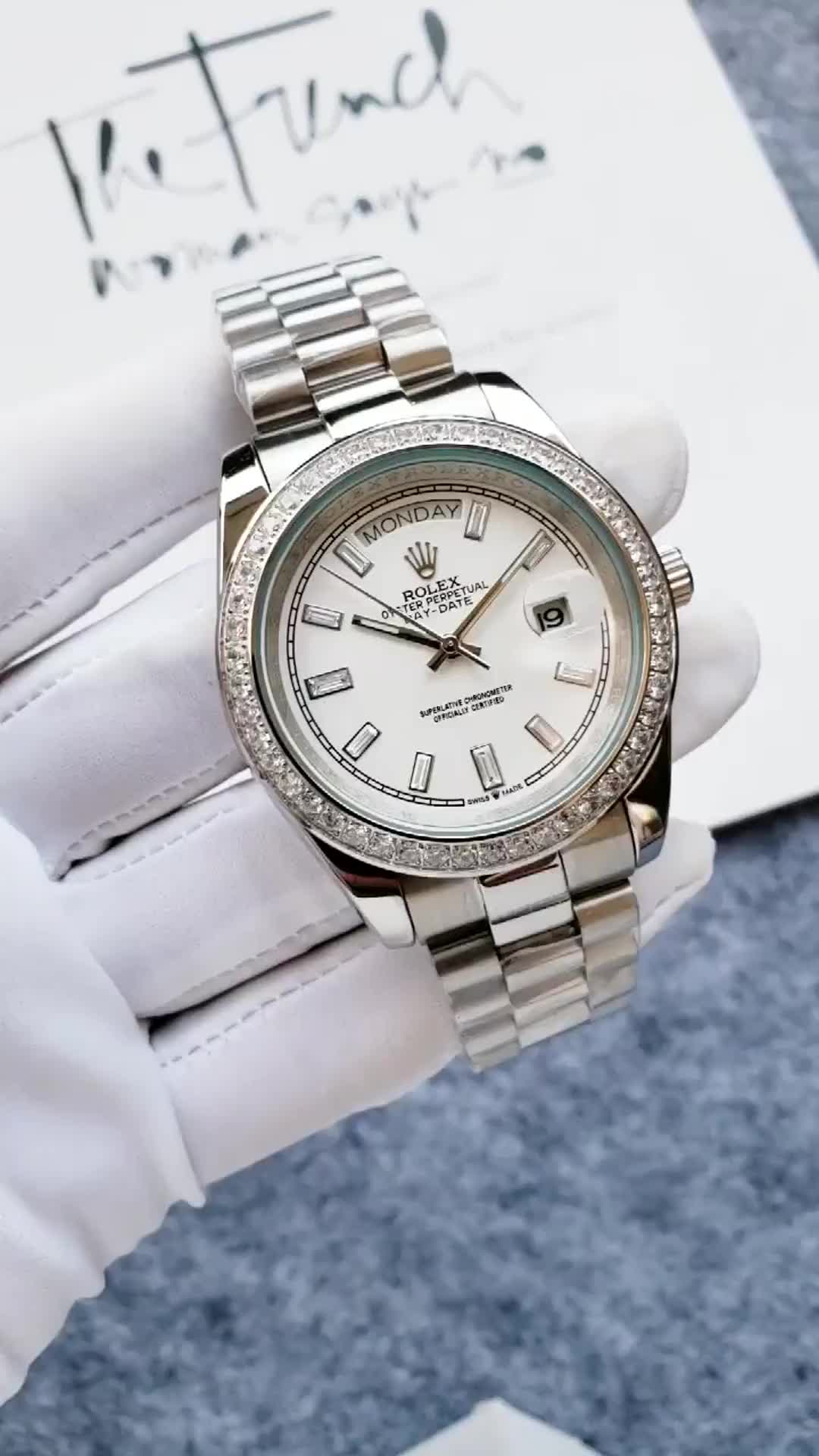 Rolex Day-Date 40 228349RBR Silver Dial Diamond Watch
