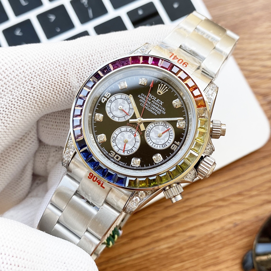 Rolex Replica Daytona Cosmograph Rainbow 40mm Watch silver white wire