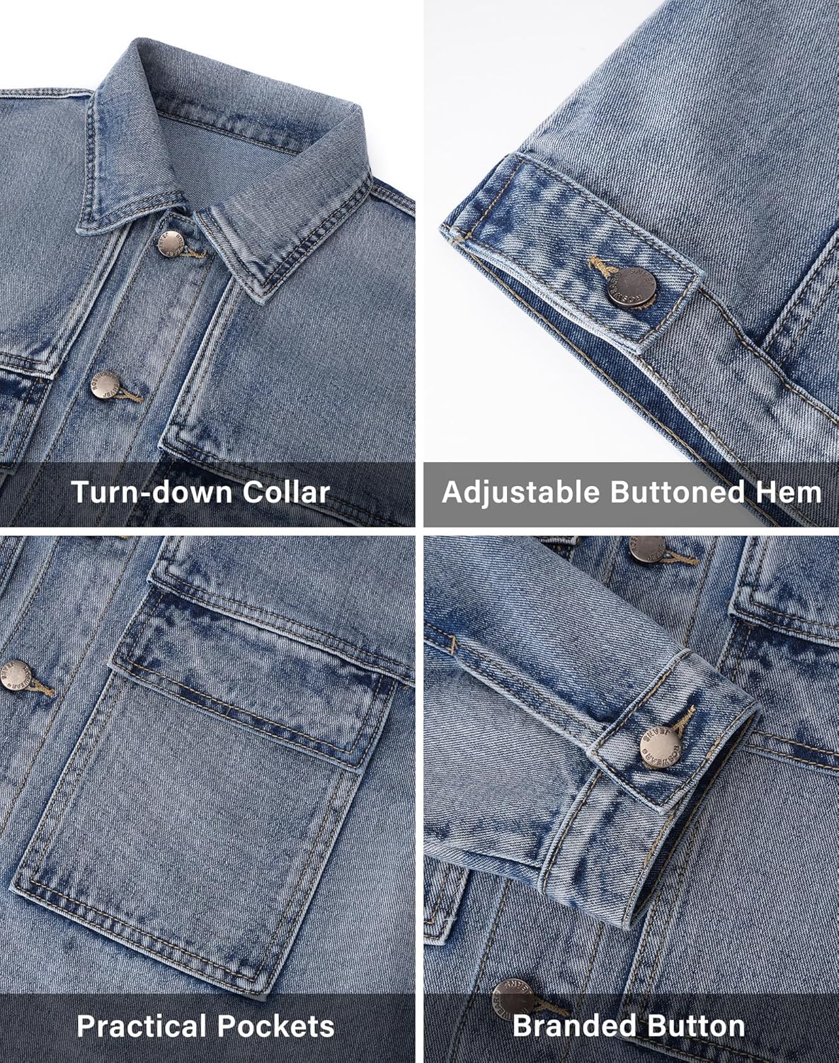 roswear Denim Jacket Coat for Women with Flap Chest Pockets Casual Oversized Jean Jackets