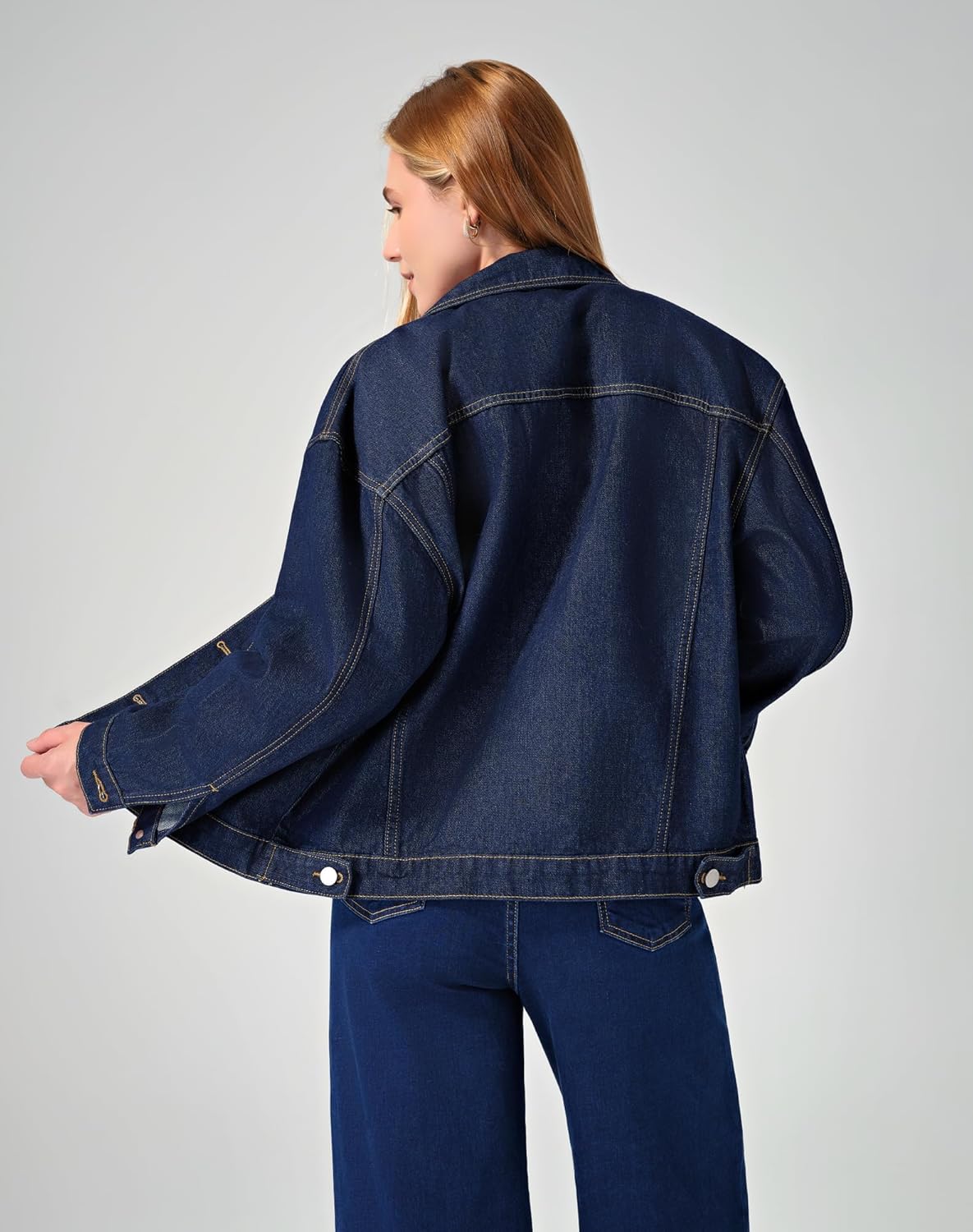 roswear Denim Jacket Coat for Women with Flap Chest Pockets Casual Oversized Jean Jackets