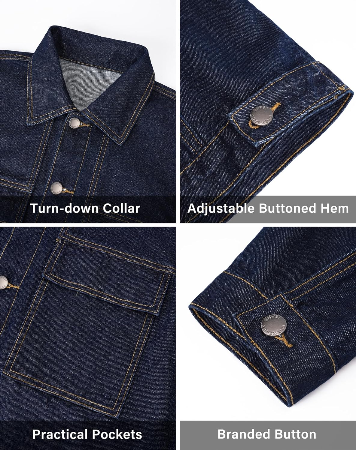 roswear Denim Jacket Coat for Women with Flap Chest Pockets Casual Oversized Jean Jackets