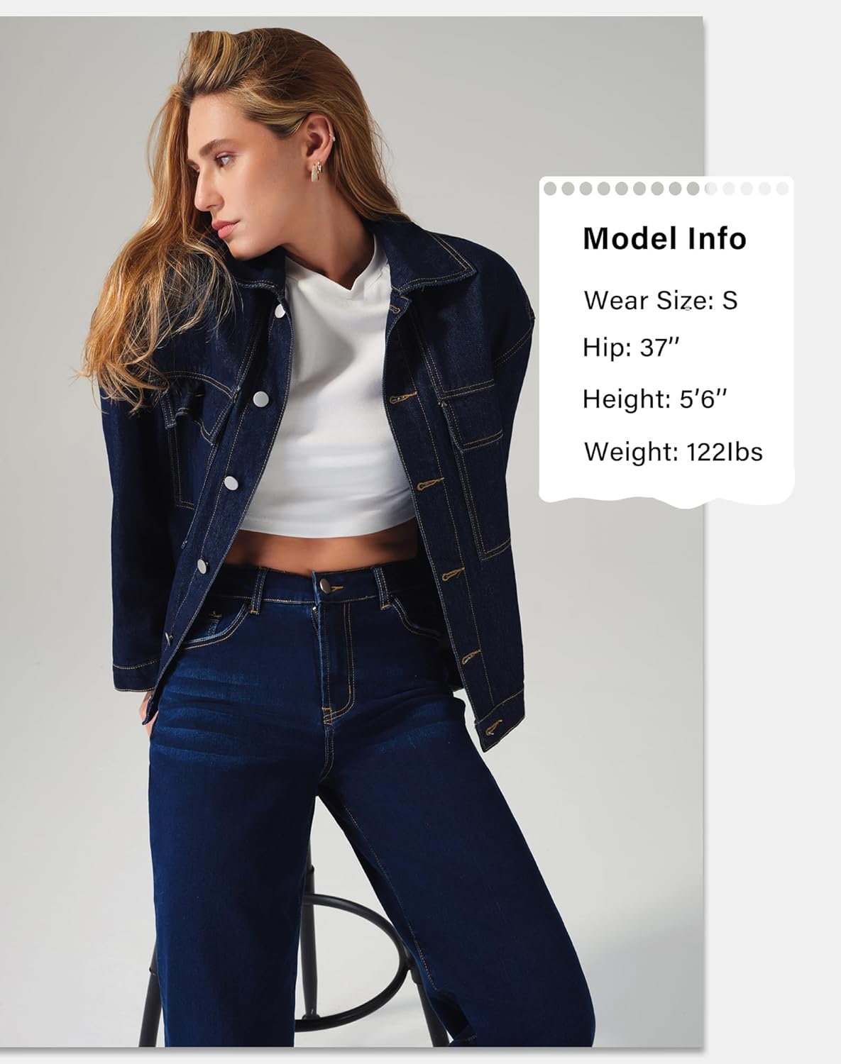 roswear Denim Jacket Coat for Women with Flap Chest Pockets Casual Oversized Jean Jackets