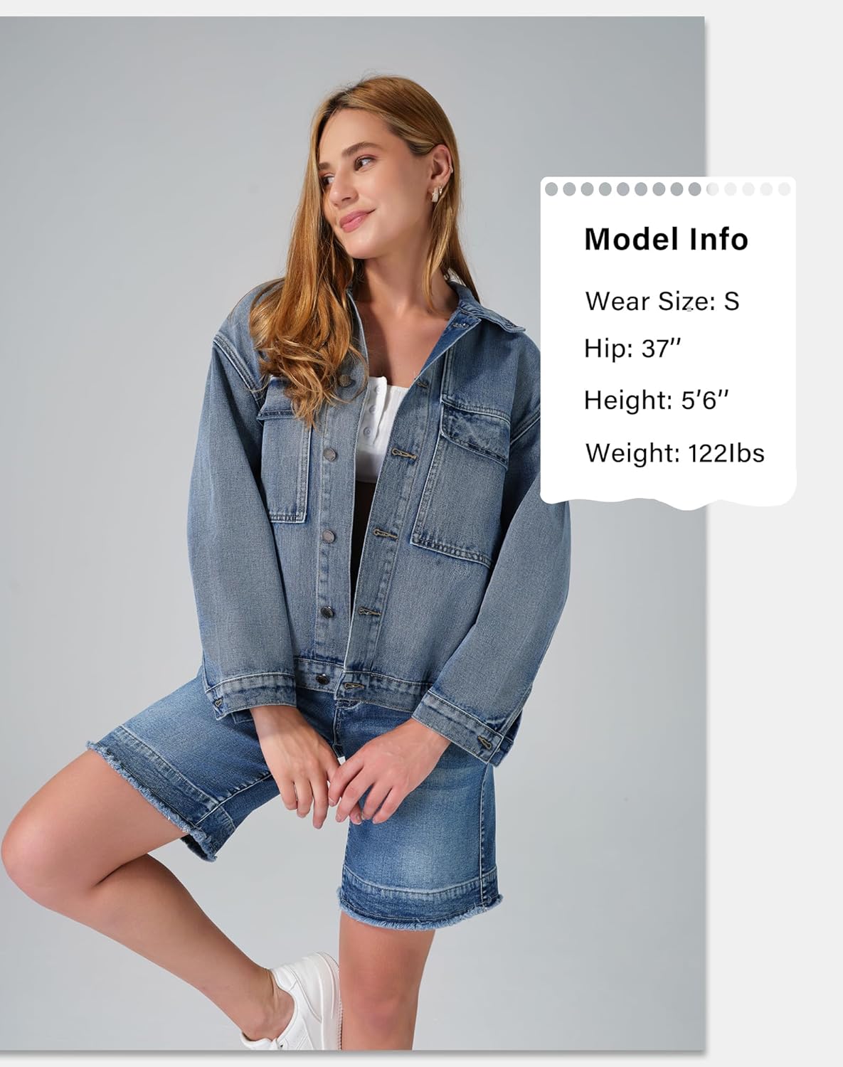 roswear Denim Jacket Coat for Women with Flap Chest Pockets Casual Oversized Jean Jackets