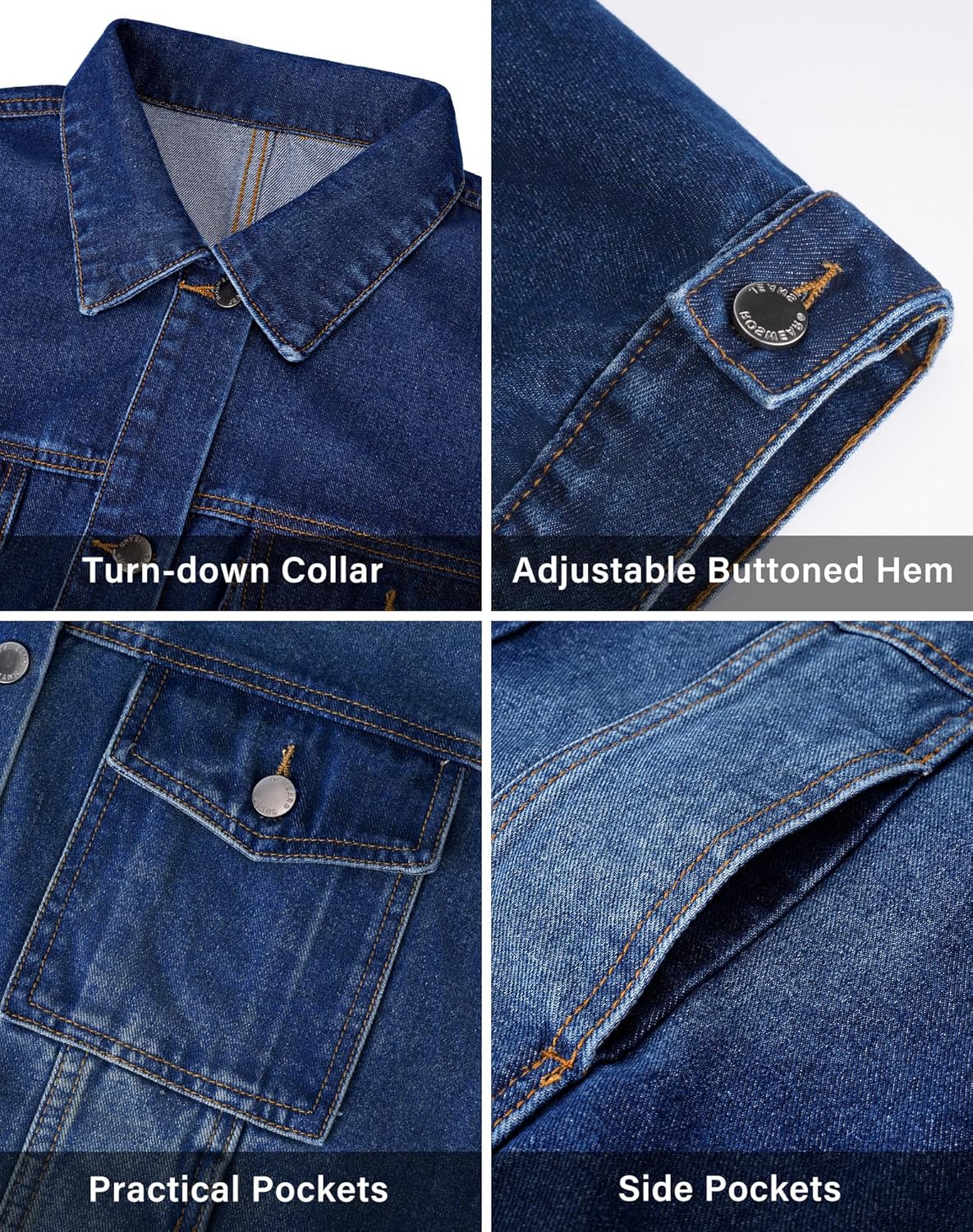 roswear Jean Jacket Women Oversized Long Sleeves Button Up Washed Denim Western Jackets Trucker Coat