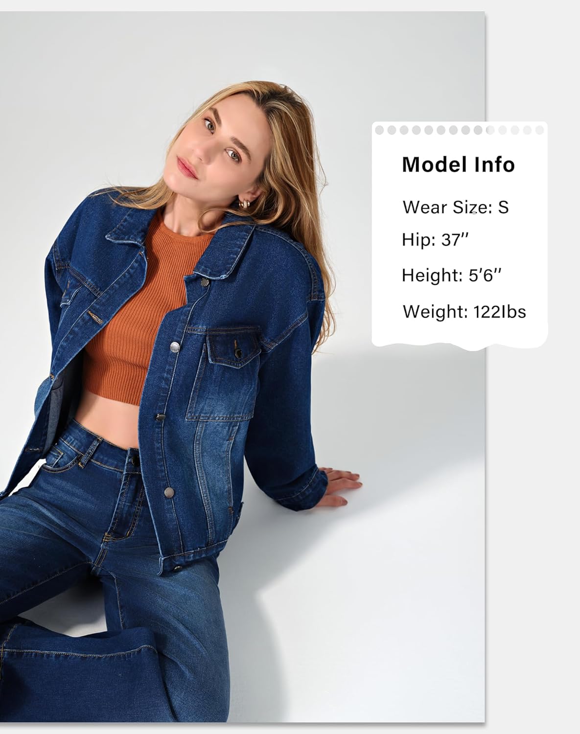 roswear Jean Jacket Women Oversized Long Sleeves Button Up Washed Denim Western Jackets Trucker Coat