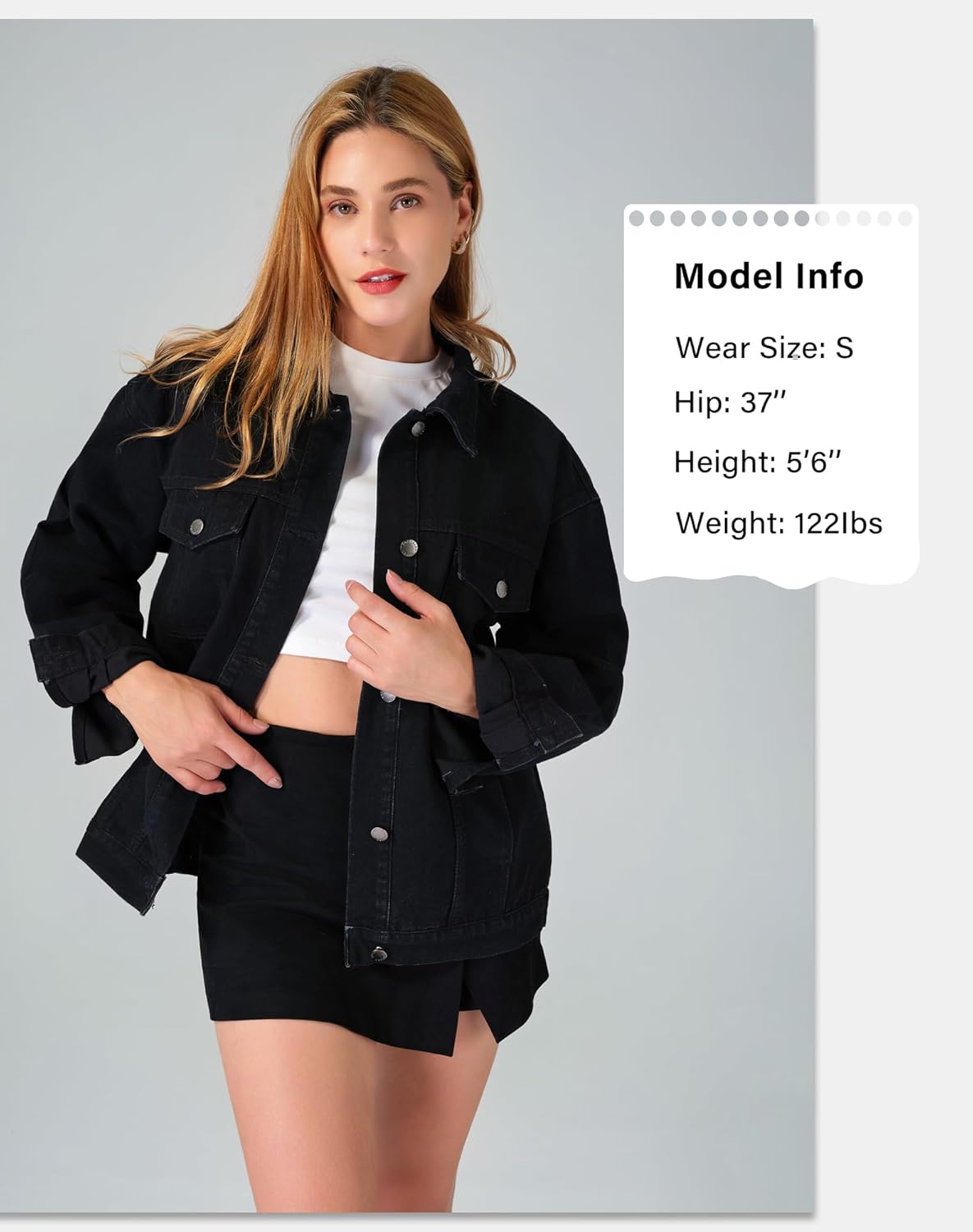 roswear Jean Jacket Women Oversized Long Sleeves Button Up Washed Denim Western Jackets Trucker Coat