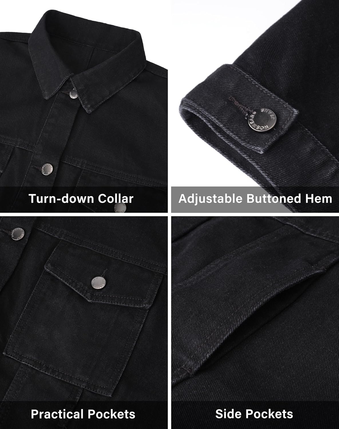 roswear Jean Jacket Women Oversized Long Sleeves Button Up Washed Denim Western Jackets Trucker Coat