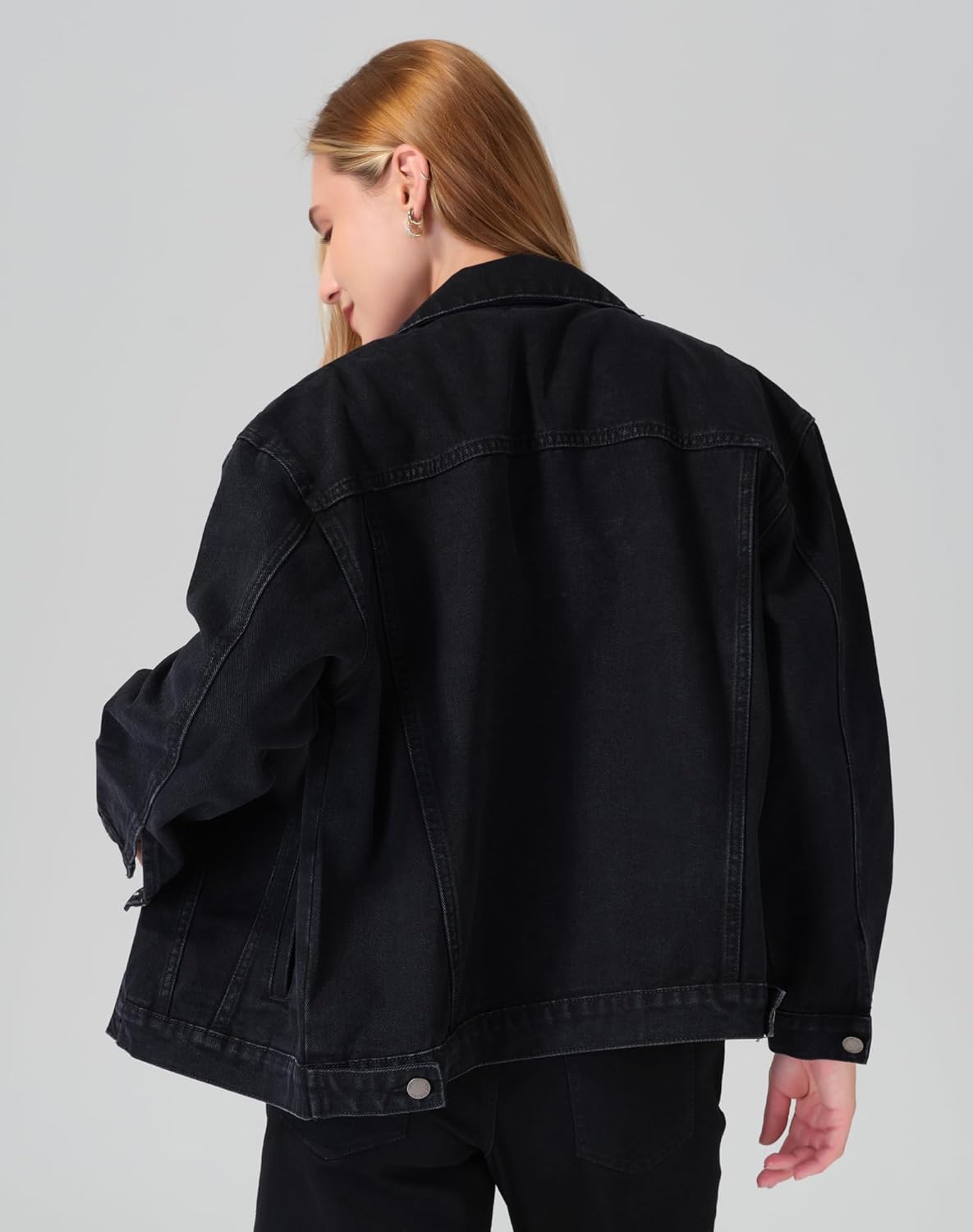 roswear Women\u2019s Denim Jackets Oversized Button Long Sleeve Washed Jean Trucker Jacket with Pockets