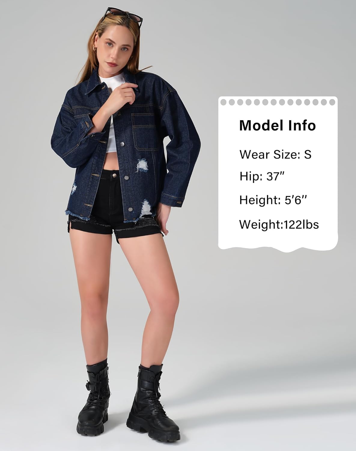 roswear Women\u2019s Jean Jackets Long Sleeves with Fringe Oversized Distressed Denim Trucker Jacket Coat