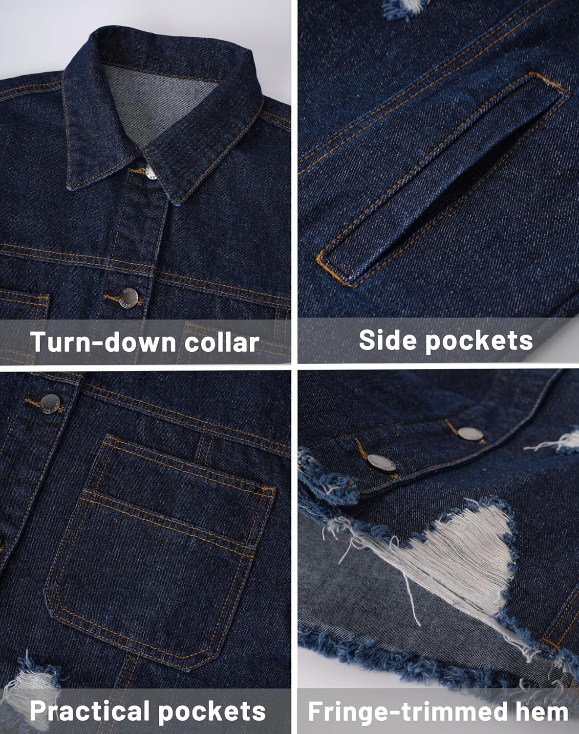 roswear Women\u2019s Jean Jackets Long Sleeves with Fringe Oversized Distressed Denim Trucker Jacket Coat